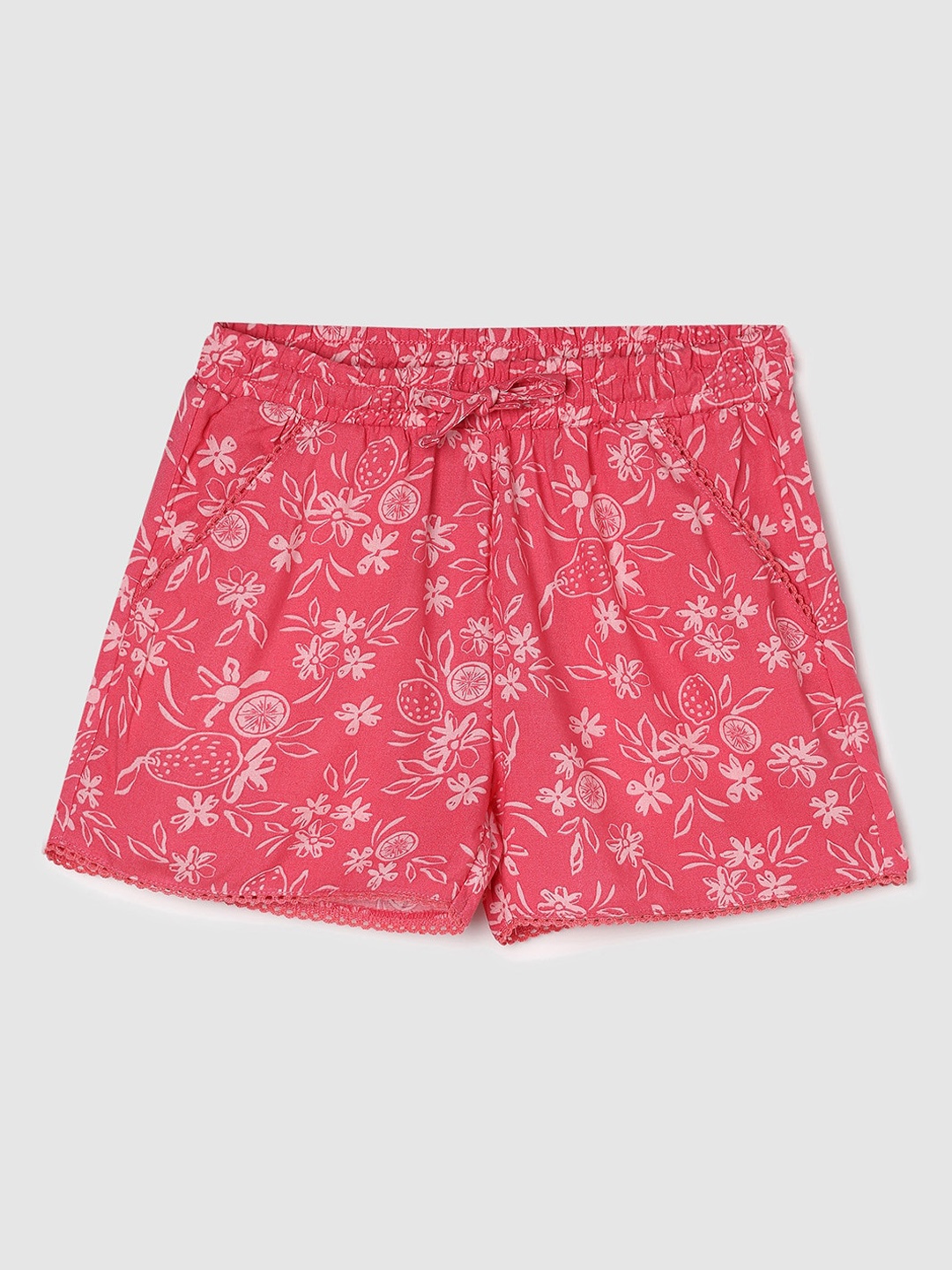 

max Girls Floral Printed Mid Rise Shorts, Pink