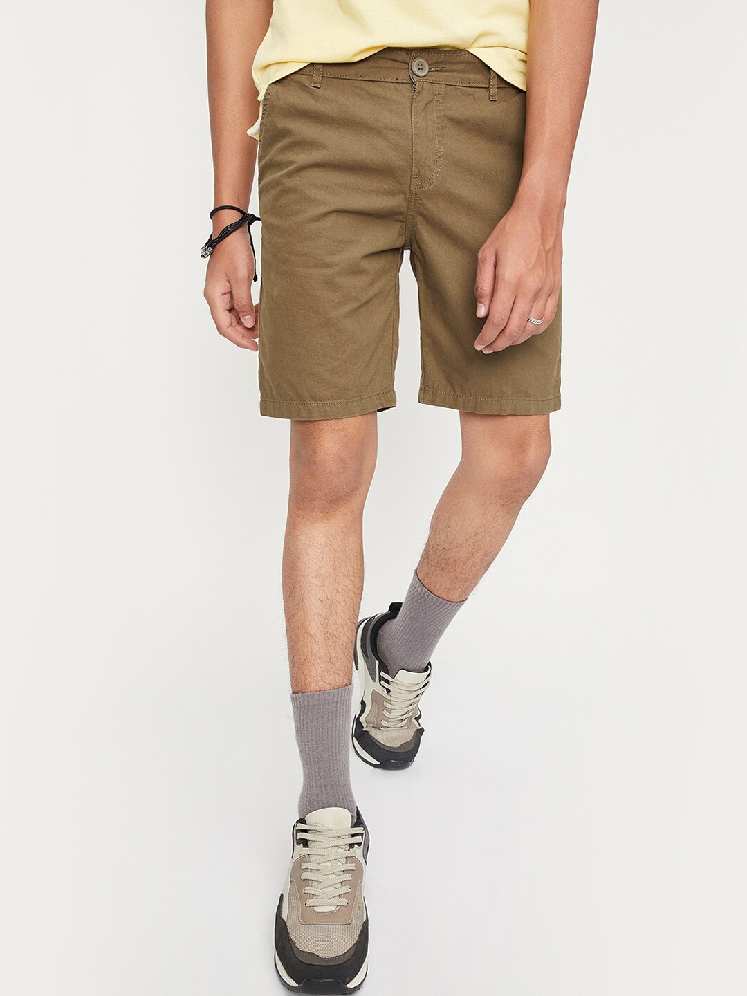 

max Boys Mid-Rise Pure Cotton Shorts, Olive