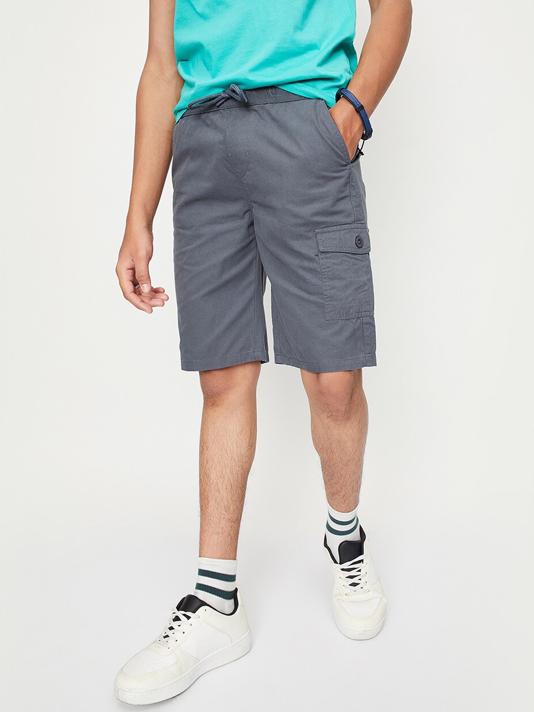 

max Boys Mid-Rise Pure Cotton Cargo Shorts, Blue