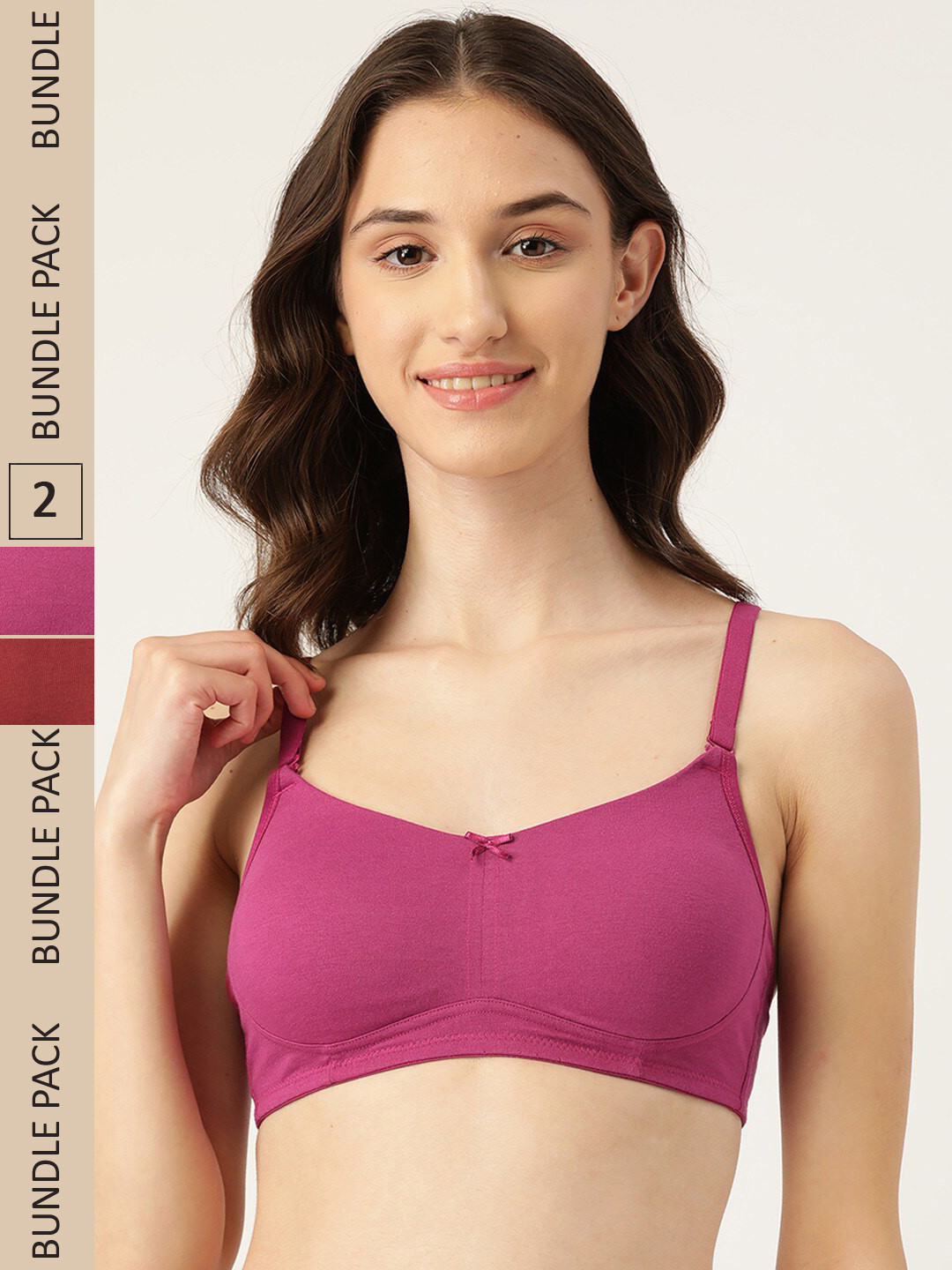 

ETC Pack Of 2 Cotton Non Padded Medium Support All Day Comfort Full Coverage Bra, Magenta