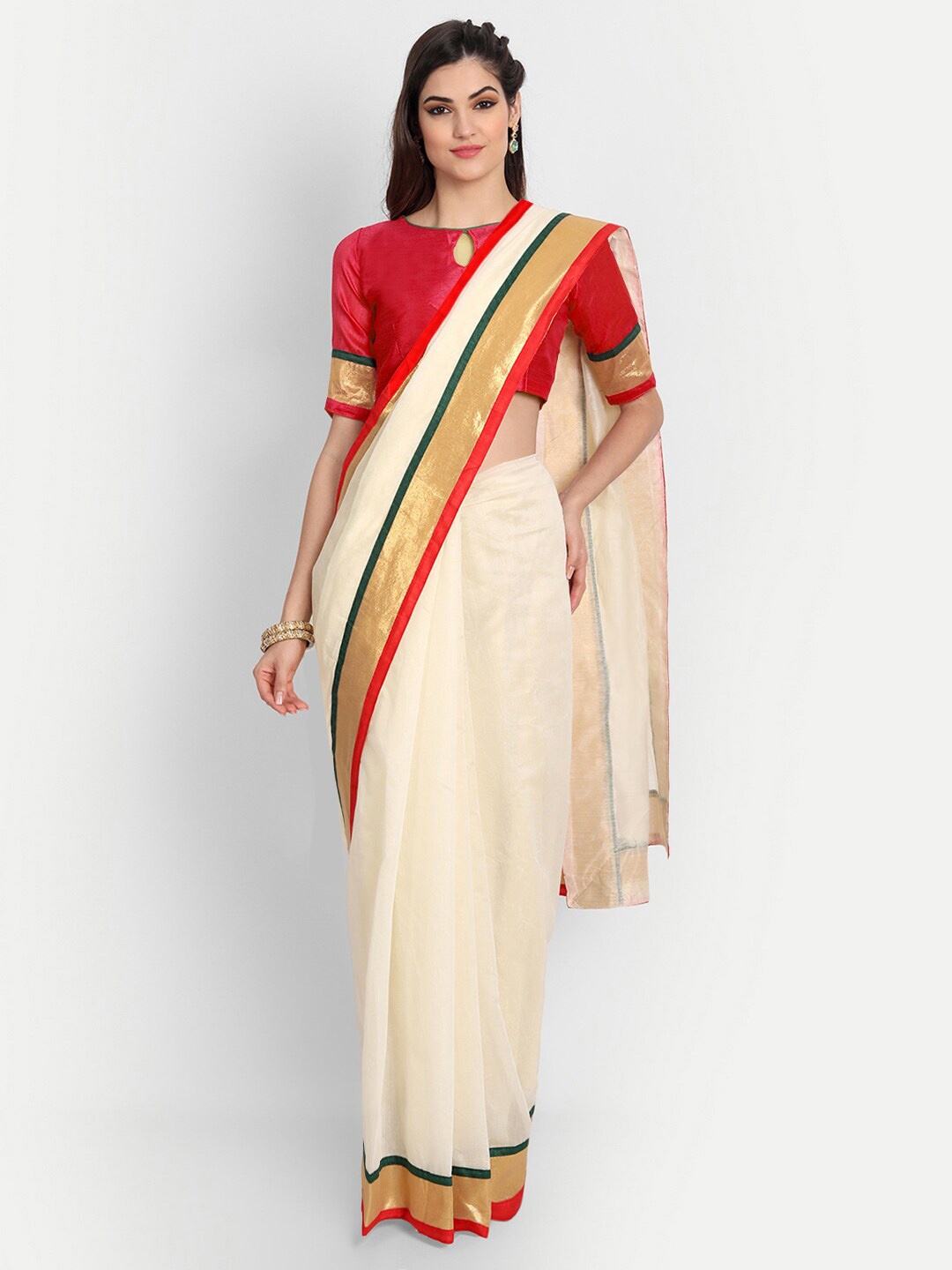 

MotiHamir Zari Pure Cotton Chanderi Saree, White