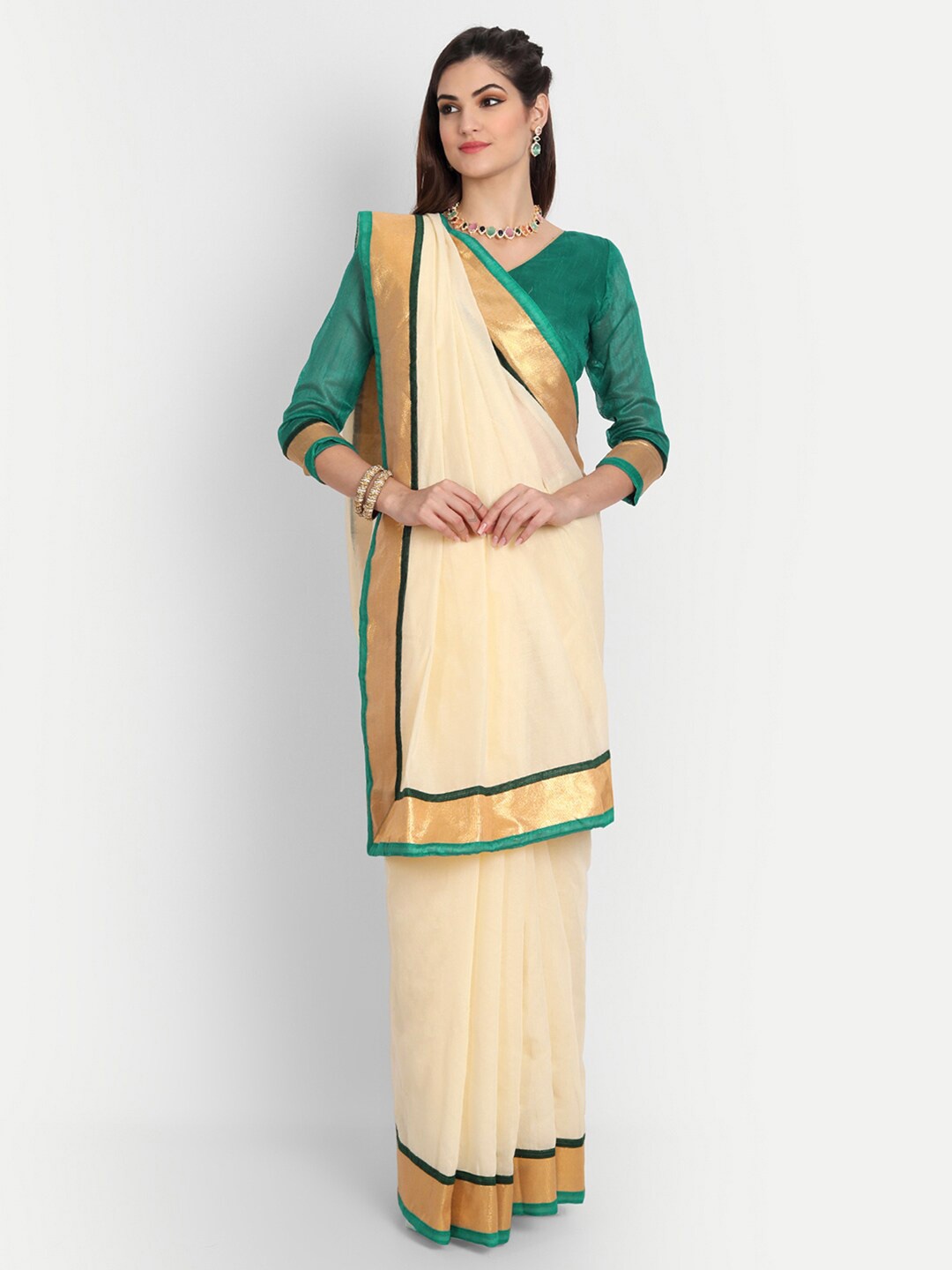 

MotiHamir Zari Pure Cotton Chanderi Saree, Olive