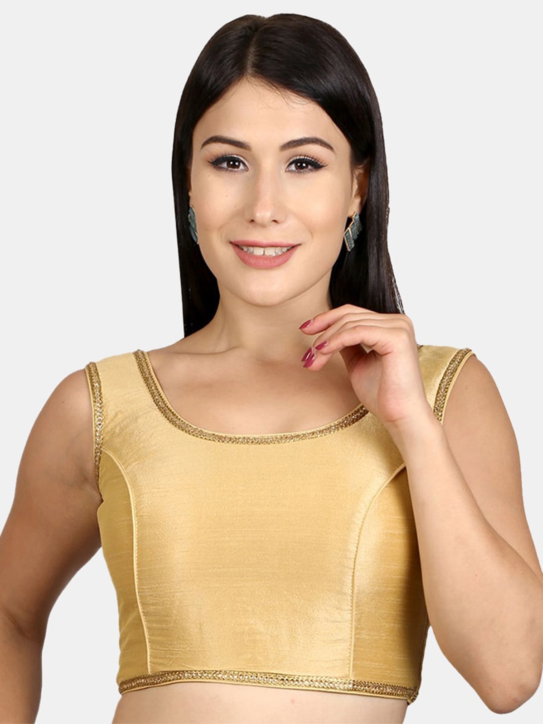 

neckbook Padded Sleeveless Saree Blouse, Gold