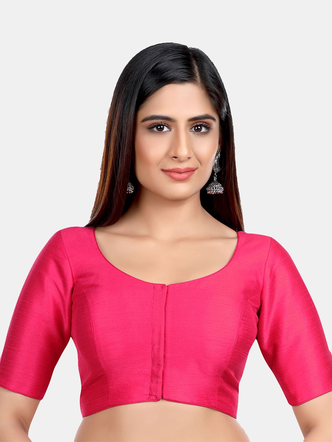 

neckbook Round Neck Princess Cut Padded Saree Blouse, Pink
