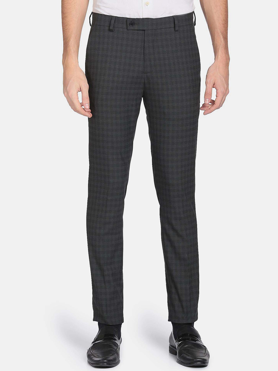 

Arrow Men Checked Tailored Fit Formal Trousers, Black