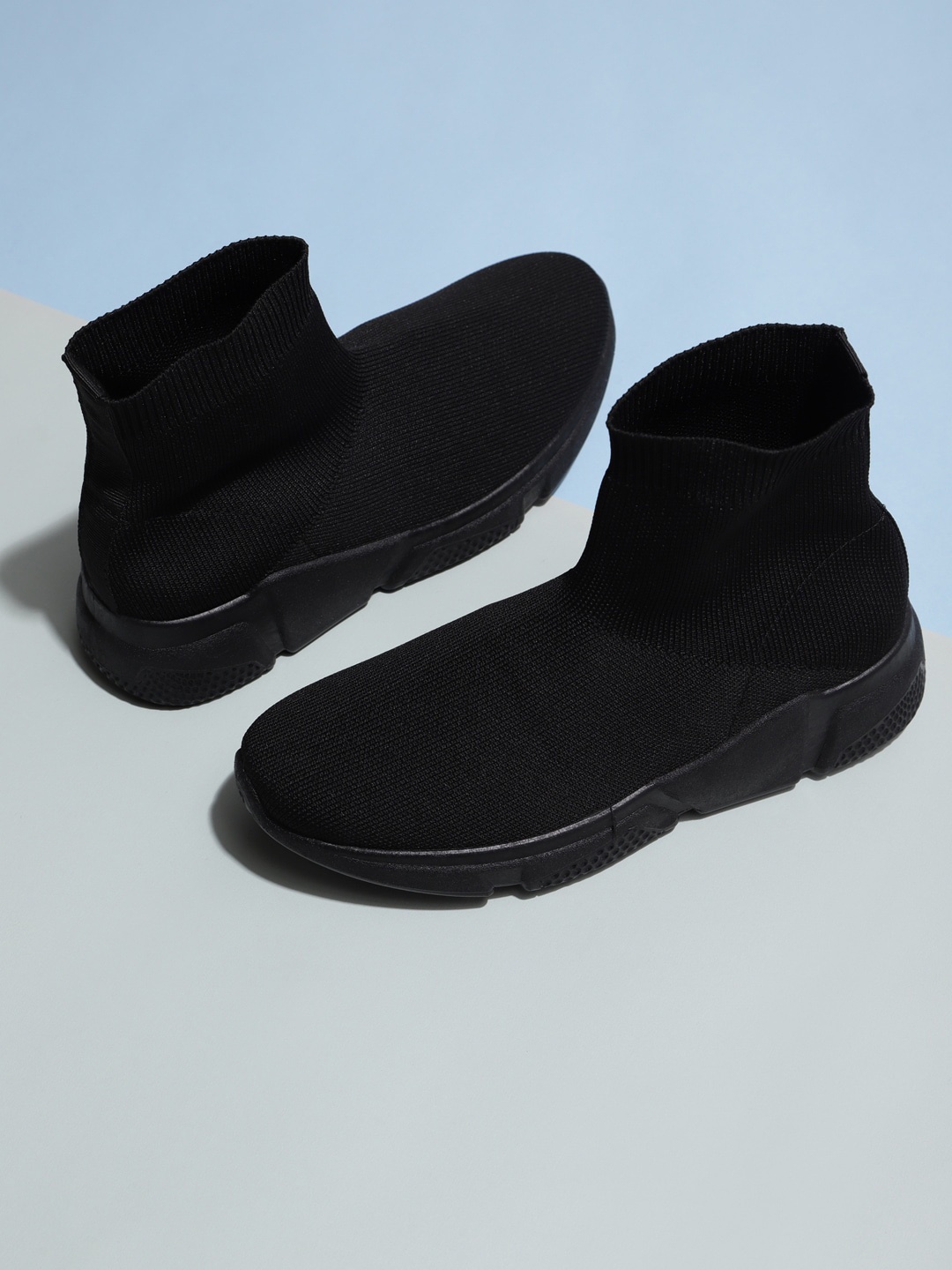 

Truffle Collection Women Woven Design Mid-Top Slip-On Sneakers, Black