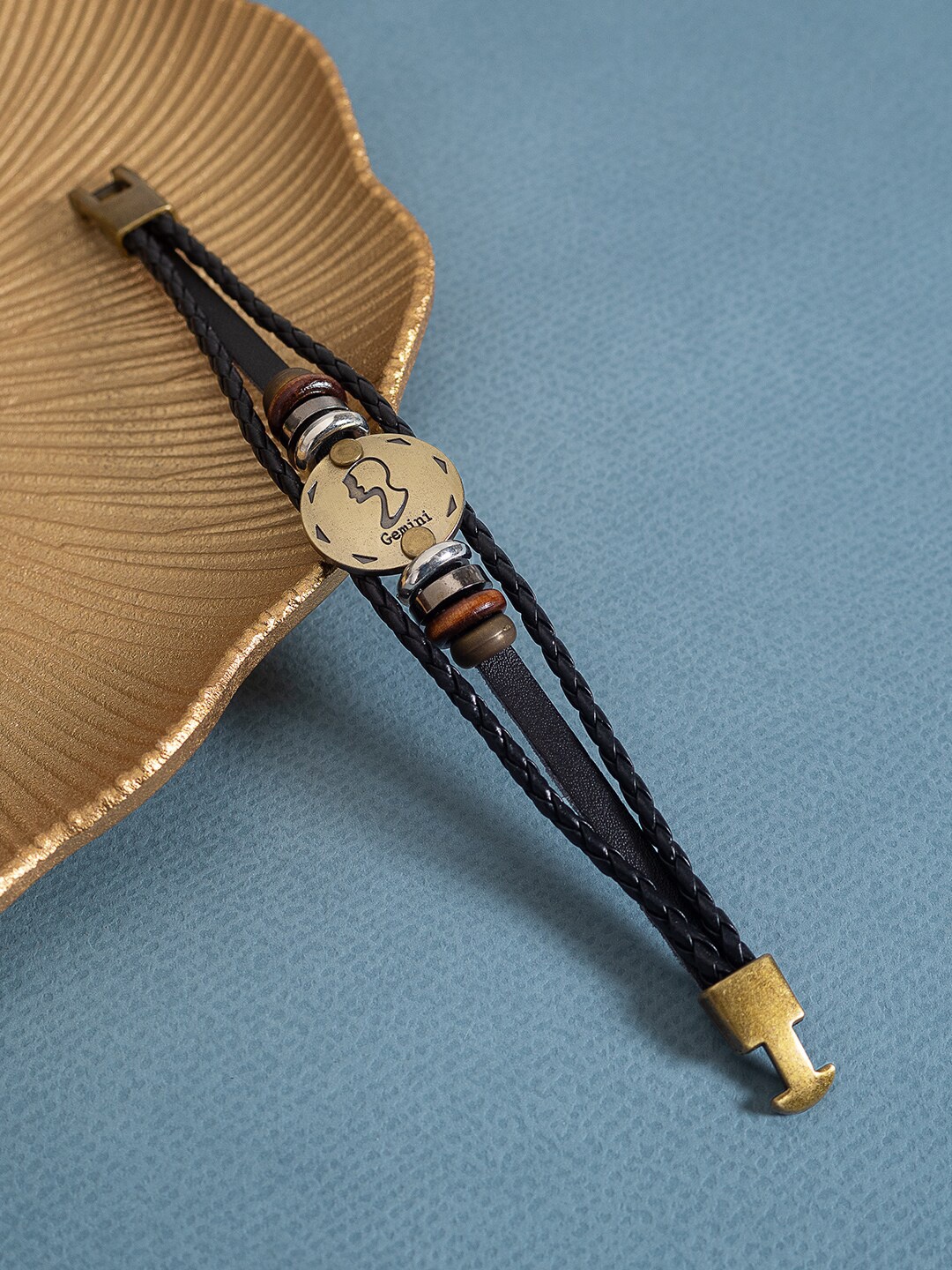 

Golden Peacock Leather Multistrand Bracelet, Black
