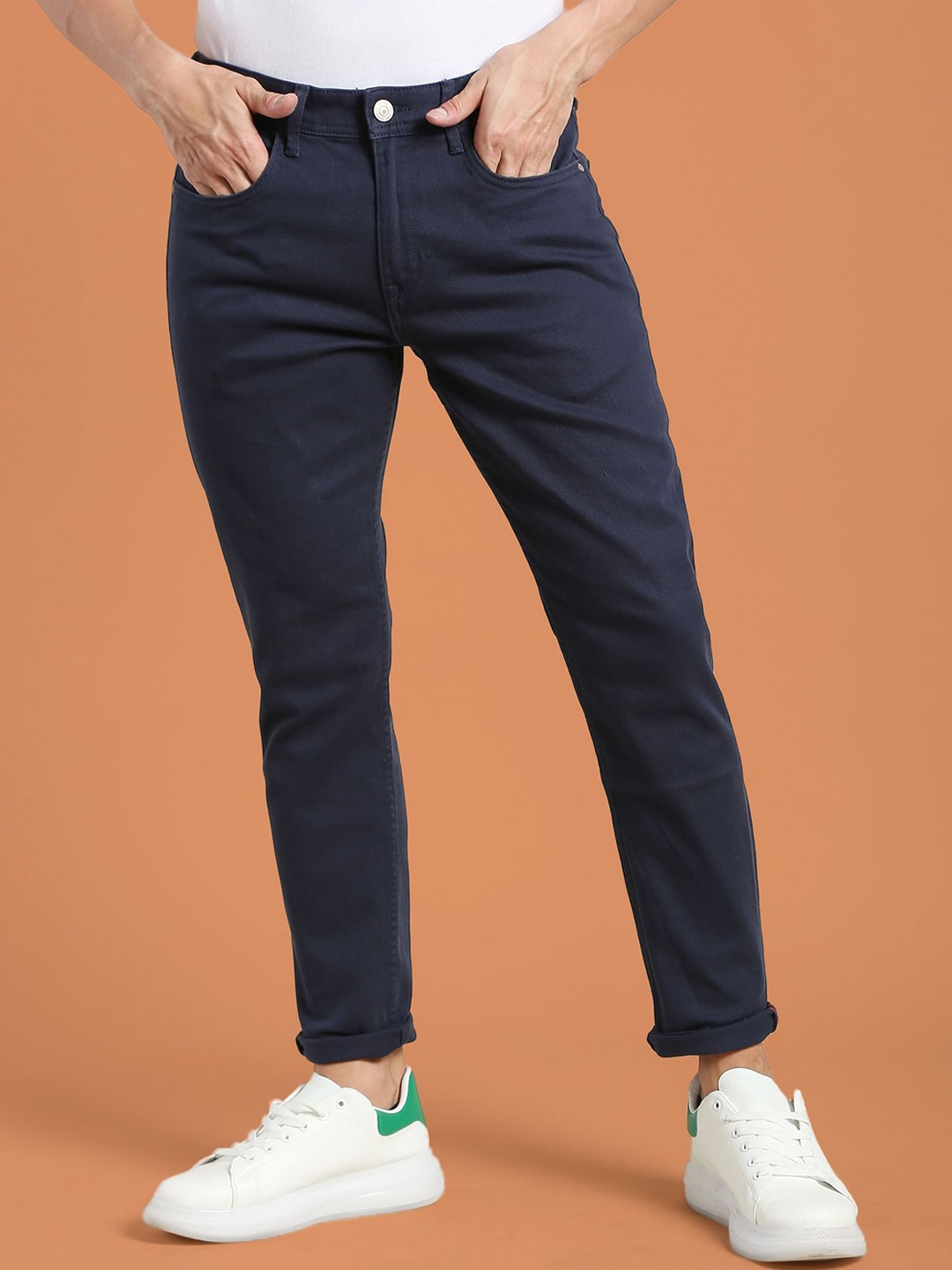 

Flying Machine Men Tapered Fit Mid-Rise Chinos, Navy blue