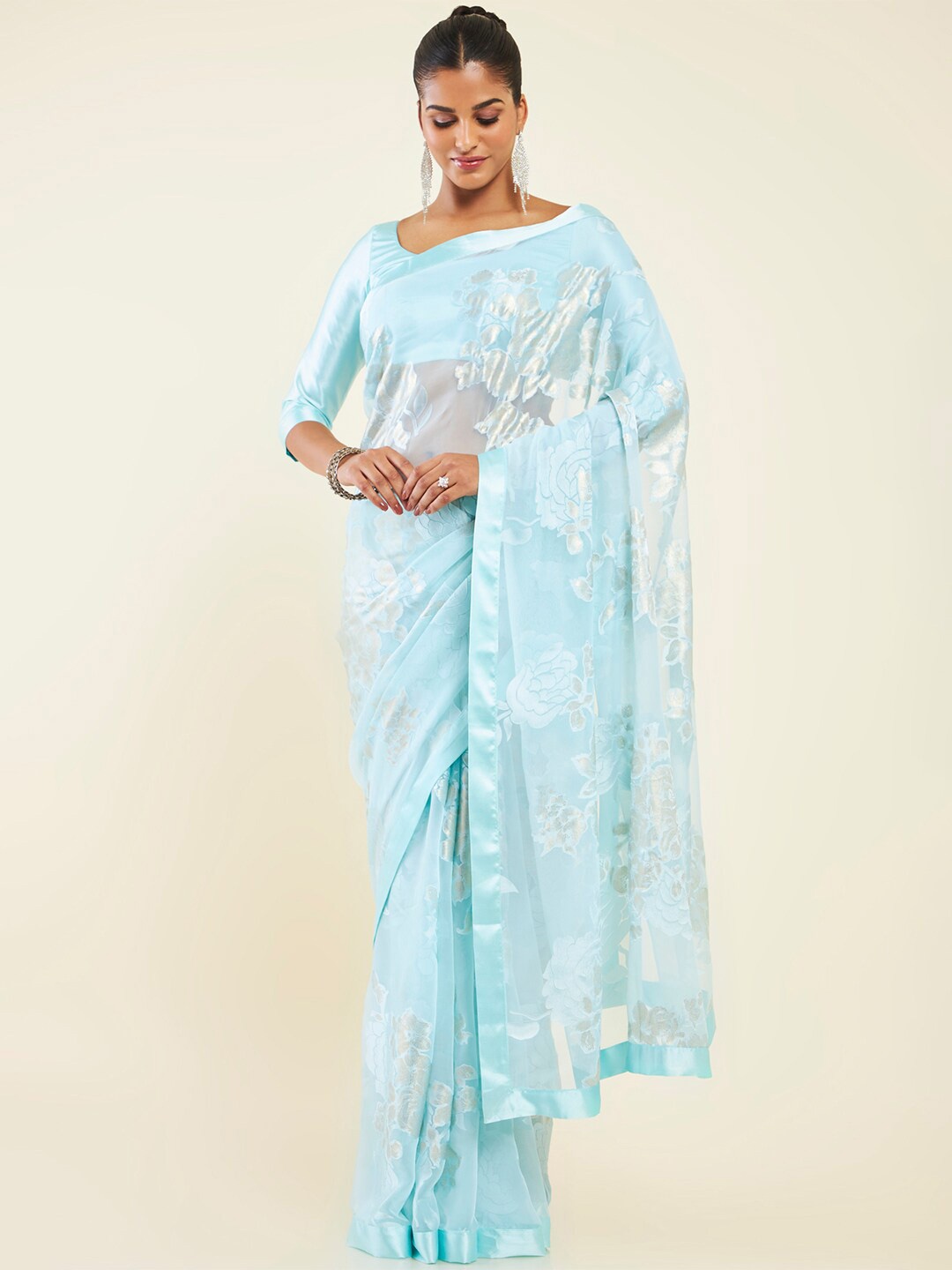 

Soch Floral Printed Pure Georgette Saree, Blue