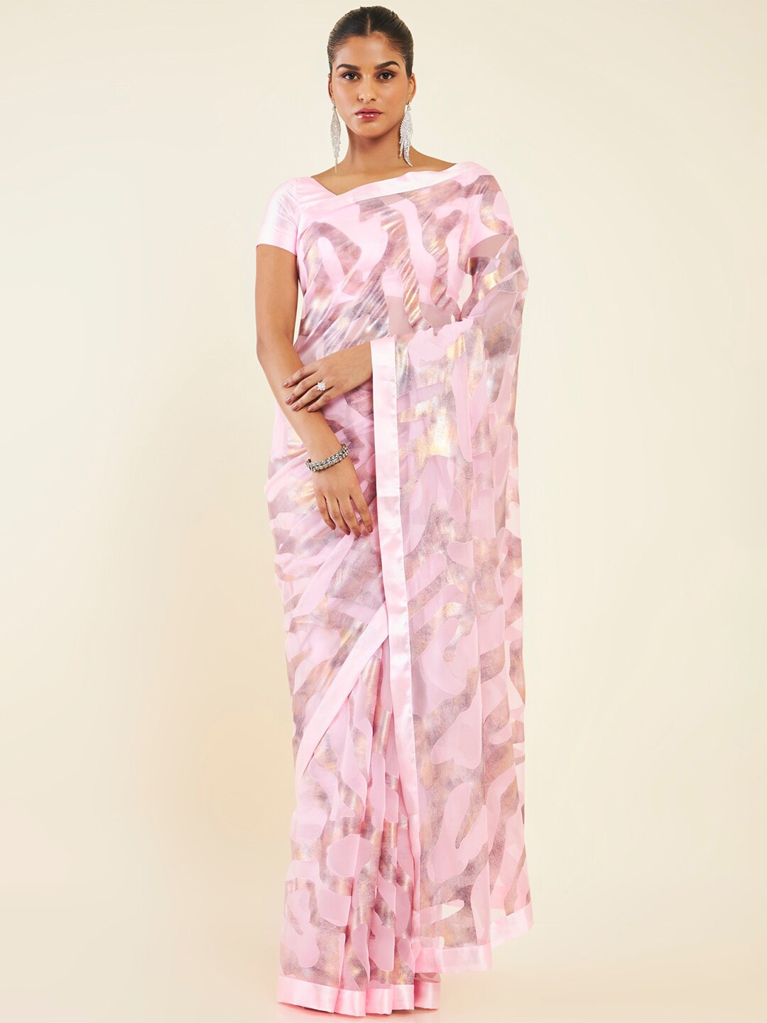 

Soch Abstract Printed Pure Georgette Saree, Pink