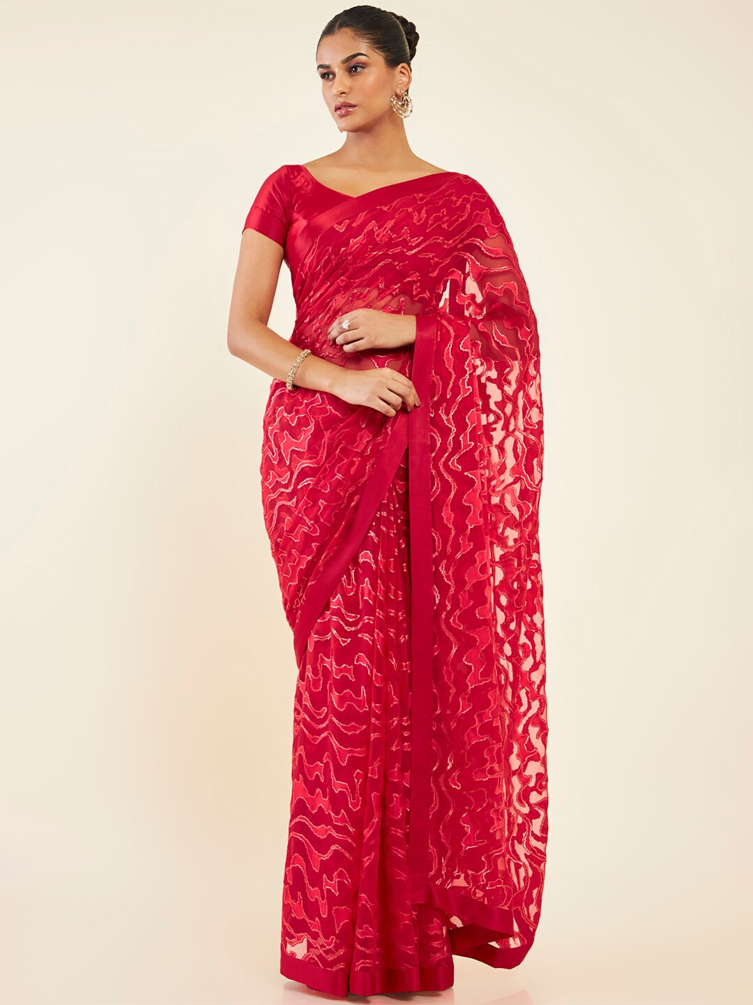 

Soch Abstract Printed Pure Georgette Saree, Red