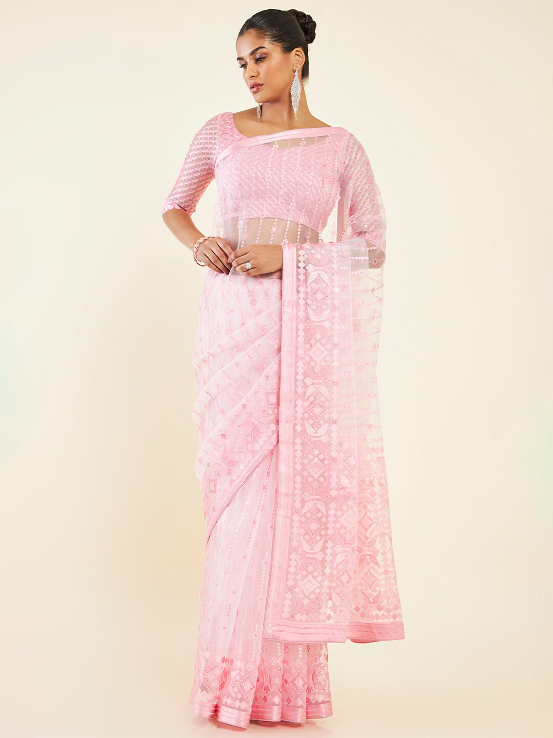 

Soch Woven Design Organza Saree, Pink