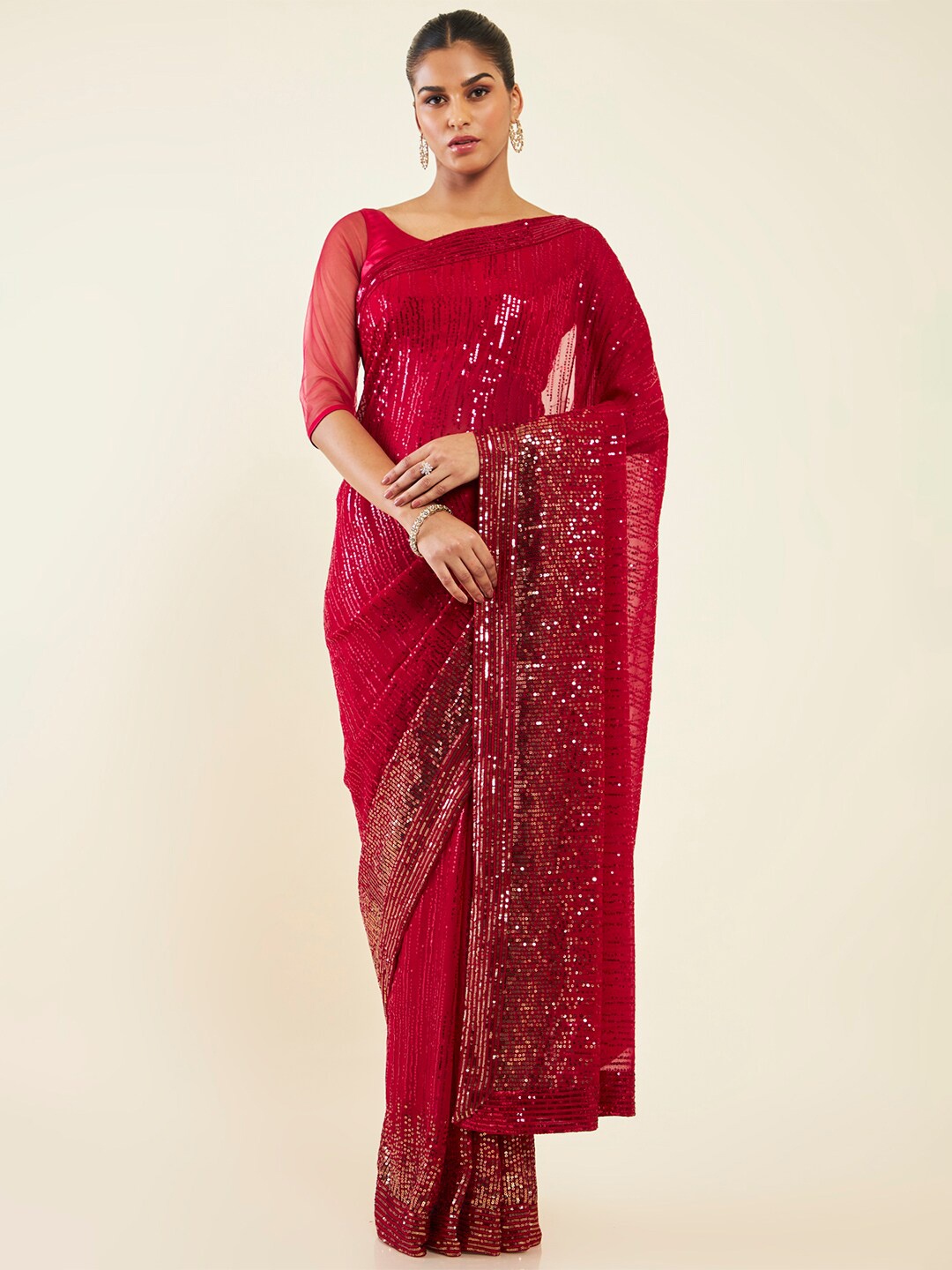 

Soch Embellished Sequinned Pure Georgette Saree, Maroon