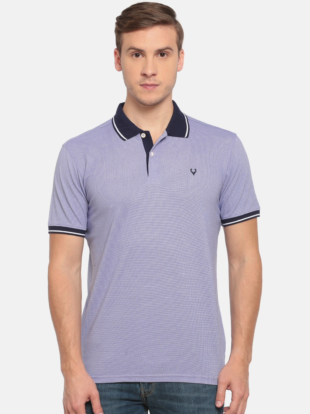 

Allen Solly Men Lavender Self Design Polo Collar T-shirt