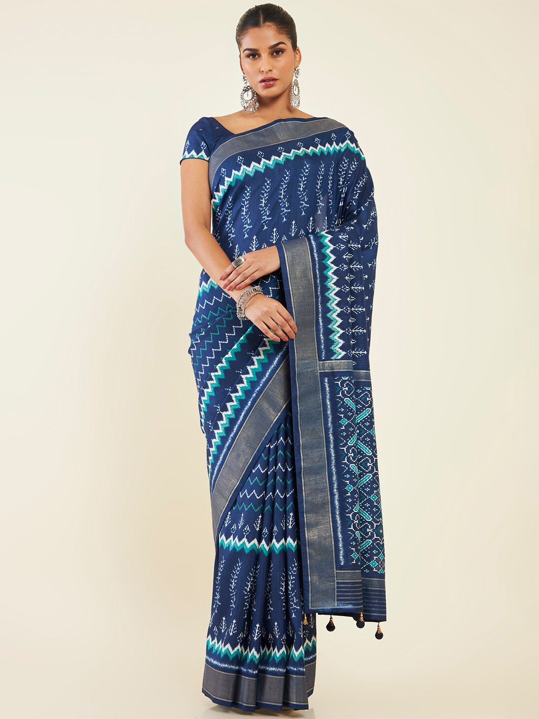 

Soch Ethnic Motifs Zari Art Silk Saree, Navy blue
