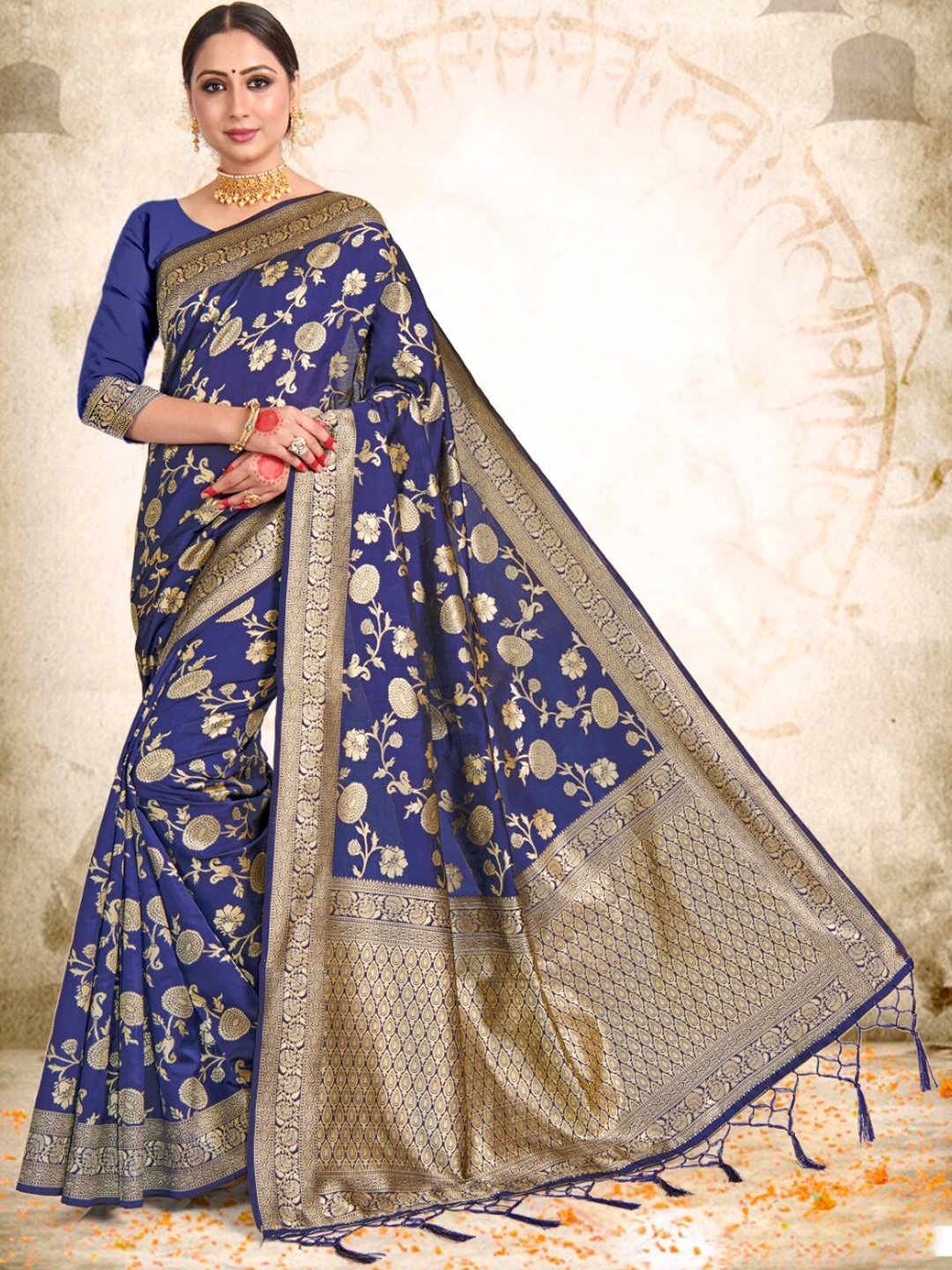 

Vardha Floral Woven Design Zari Banarasi Saree, Blue