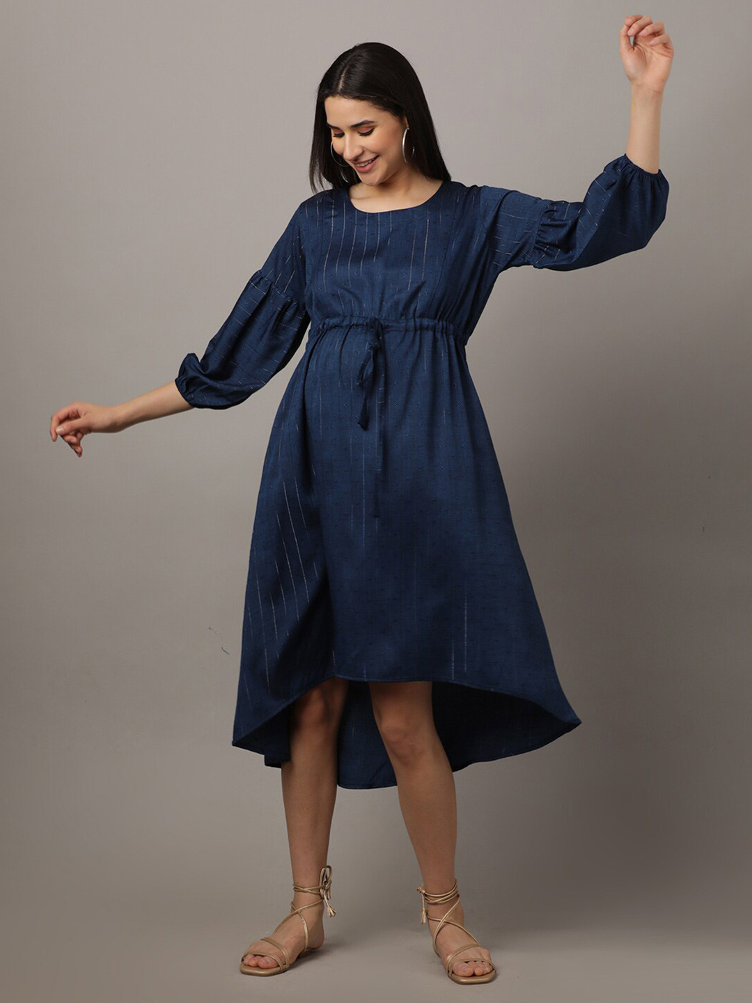 

The Mom Store Blue Puff Sleeve A-Line Maternity Dress