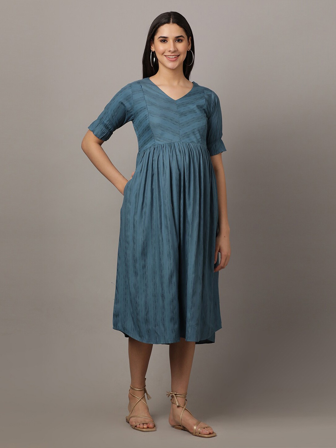 

The Mom Store Striped Maternity Fit & Flare Midi Dress, Blue