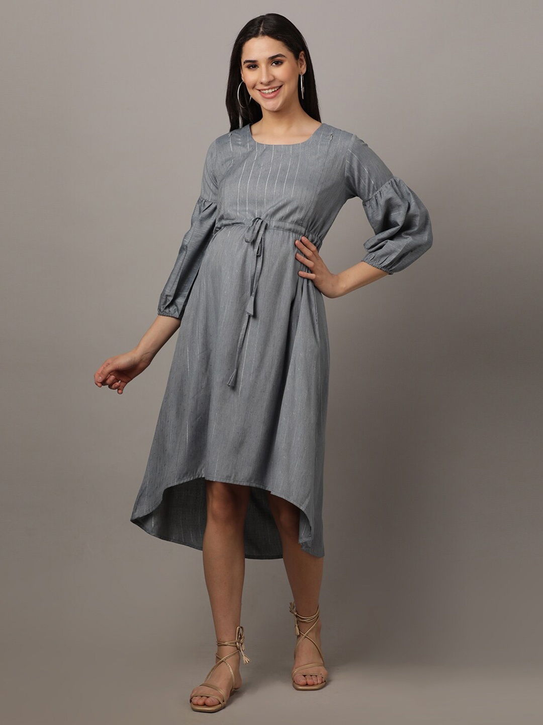 

The Mom Store Grey Bell Sleeve A-Line Midi Maternity Dress