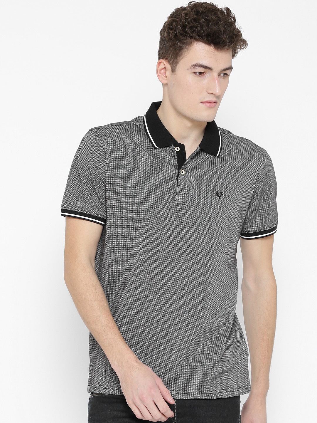 

Allen Solly Men Charcoal Grey Solid Polo Collar T-shirt