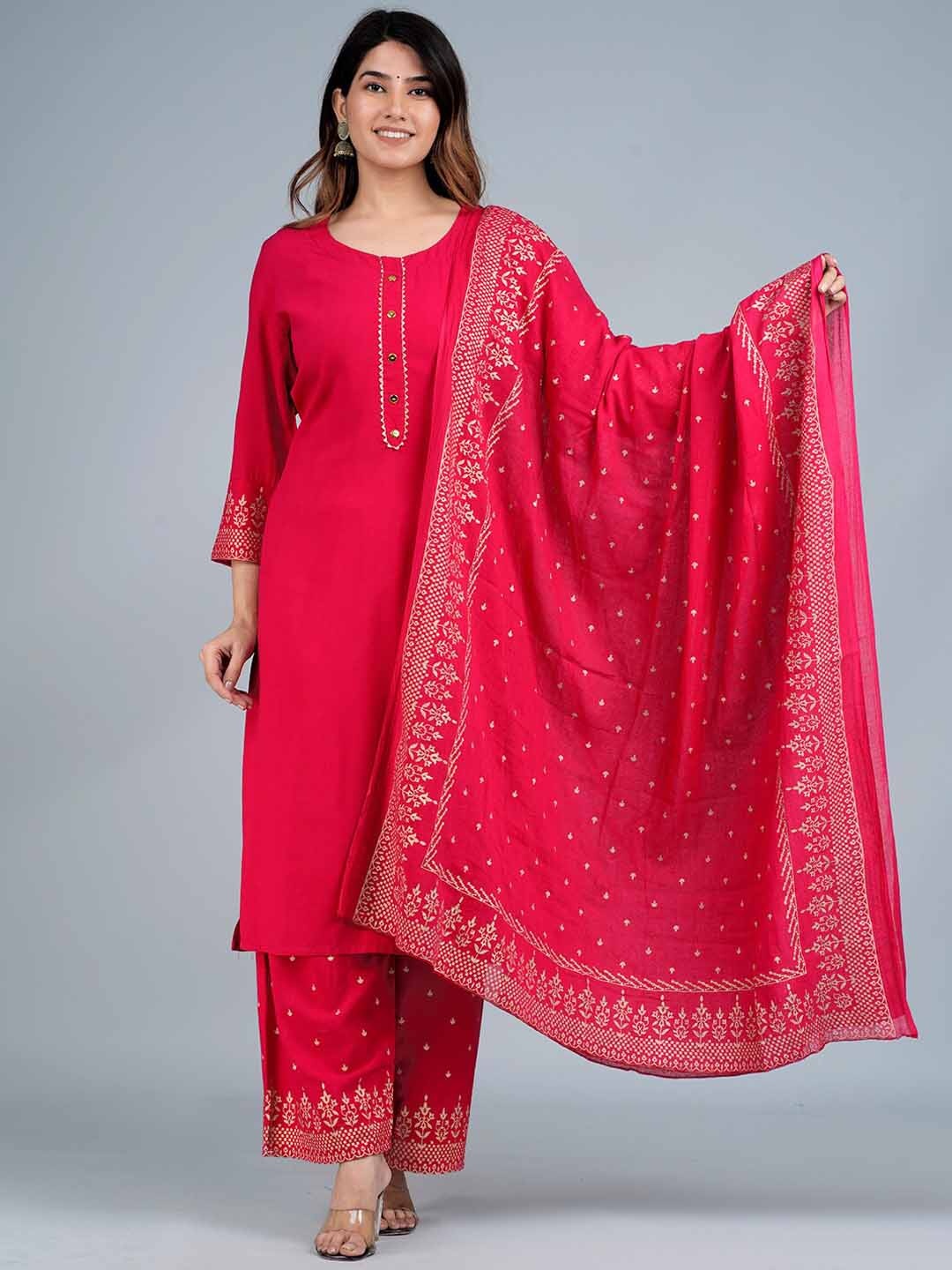 

ANAISA Gotta Patti Straight Regular Kurta With Palazzos & Dupatta, Pink