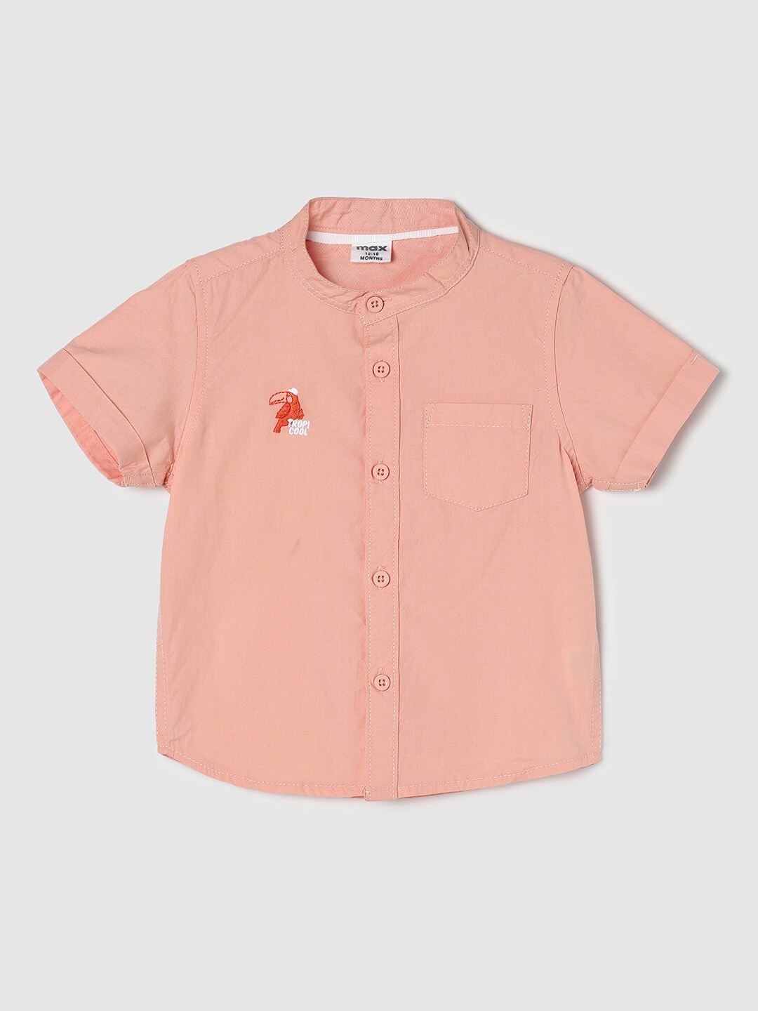 

max Infant Boys Mandarin Collar Cotton Casual Shirt, Coral