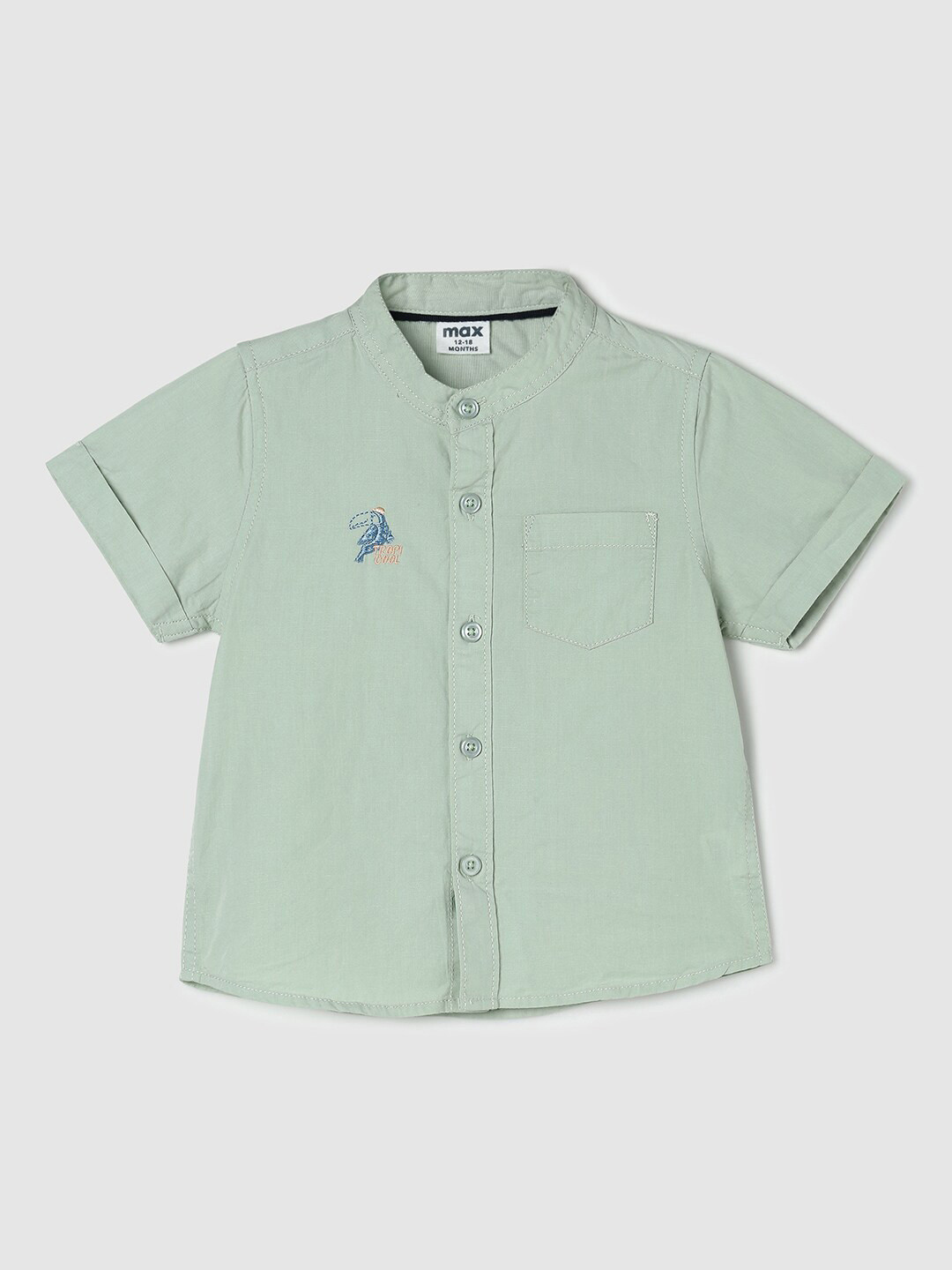 

max Infant Boys Mandarin Collar Cotton Casual Shirt, Green