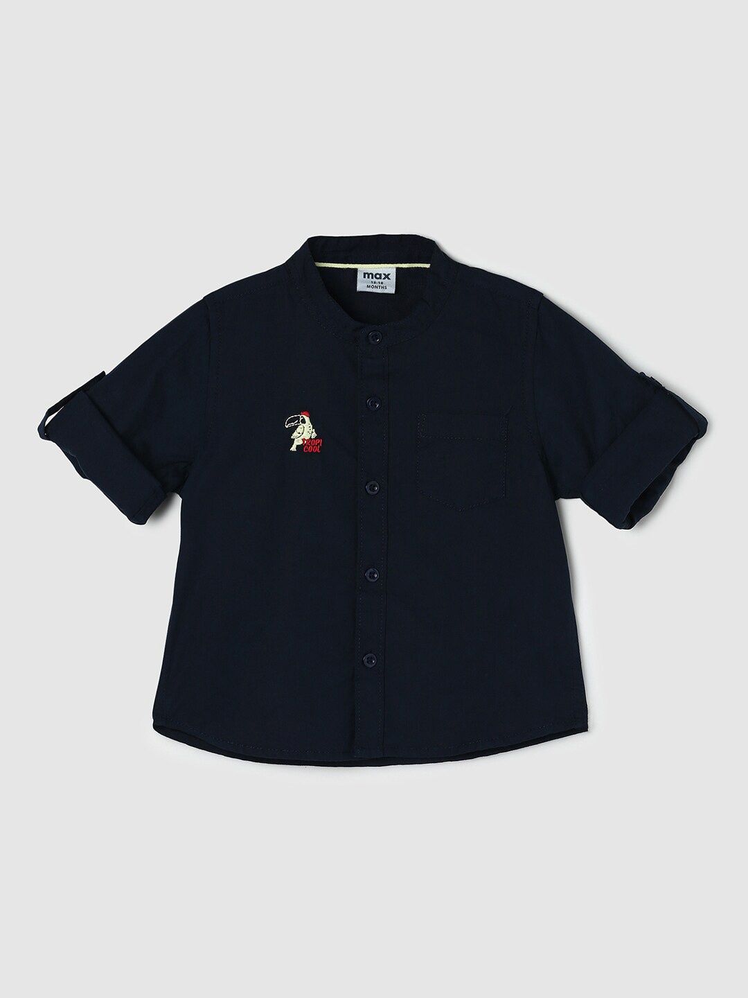 

max Infant Boys Mandarin Collar Cotton Casual Shirt, Navy blue