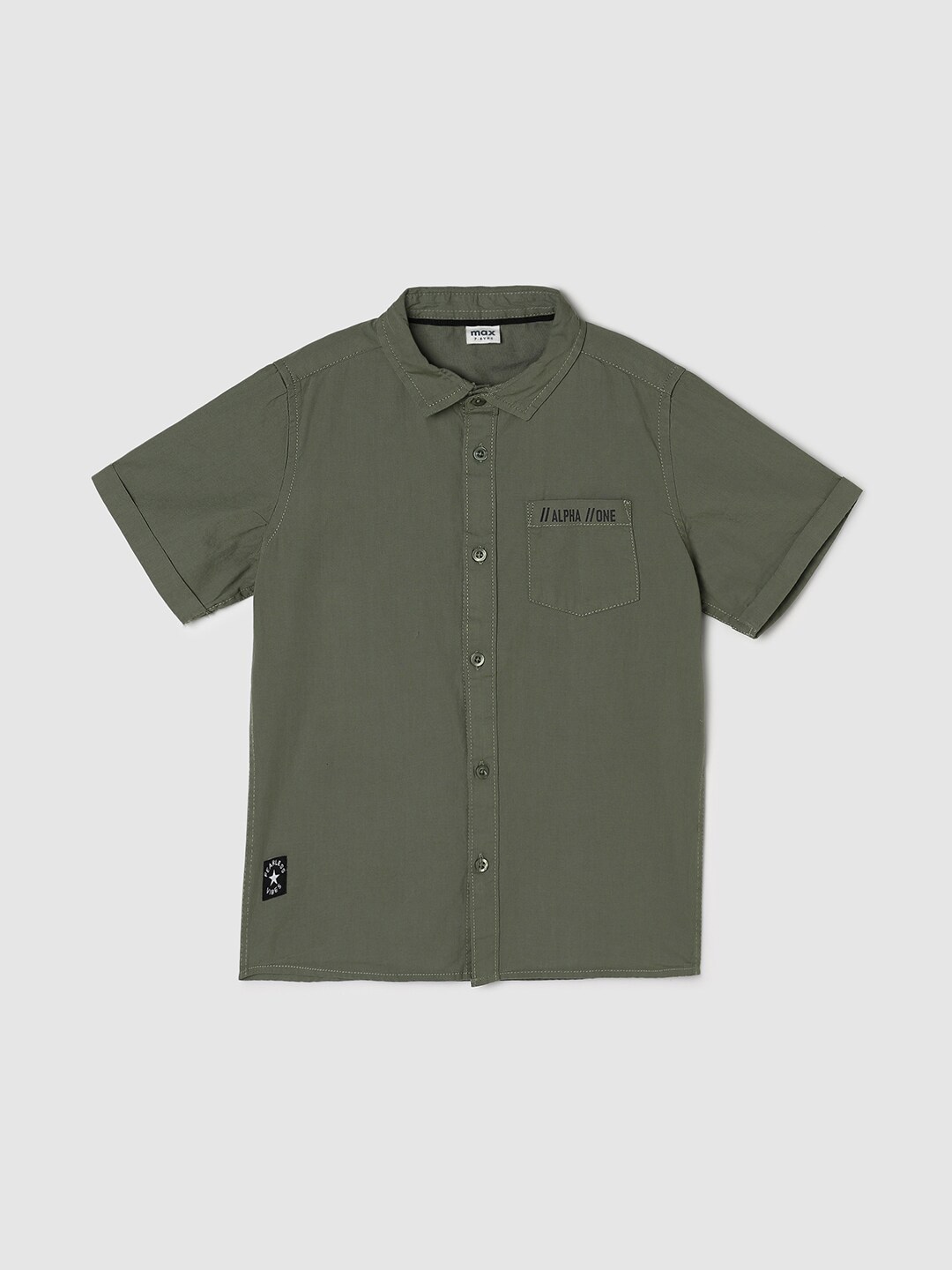 

max Boys Spread Collar Cotton Casual Shirt, Green