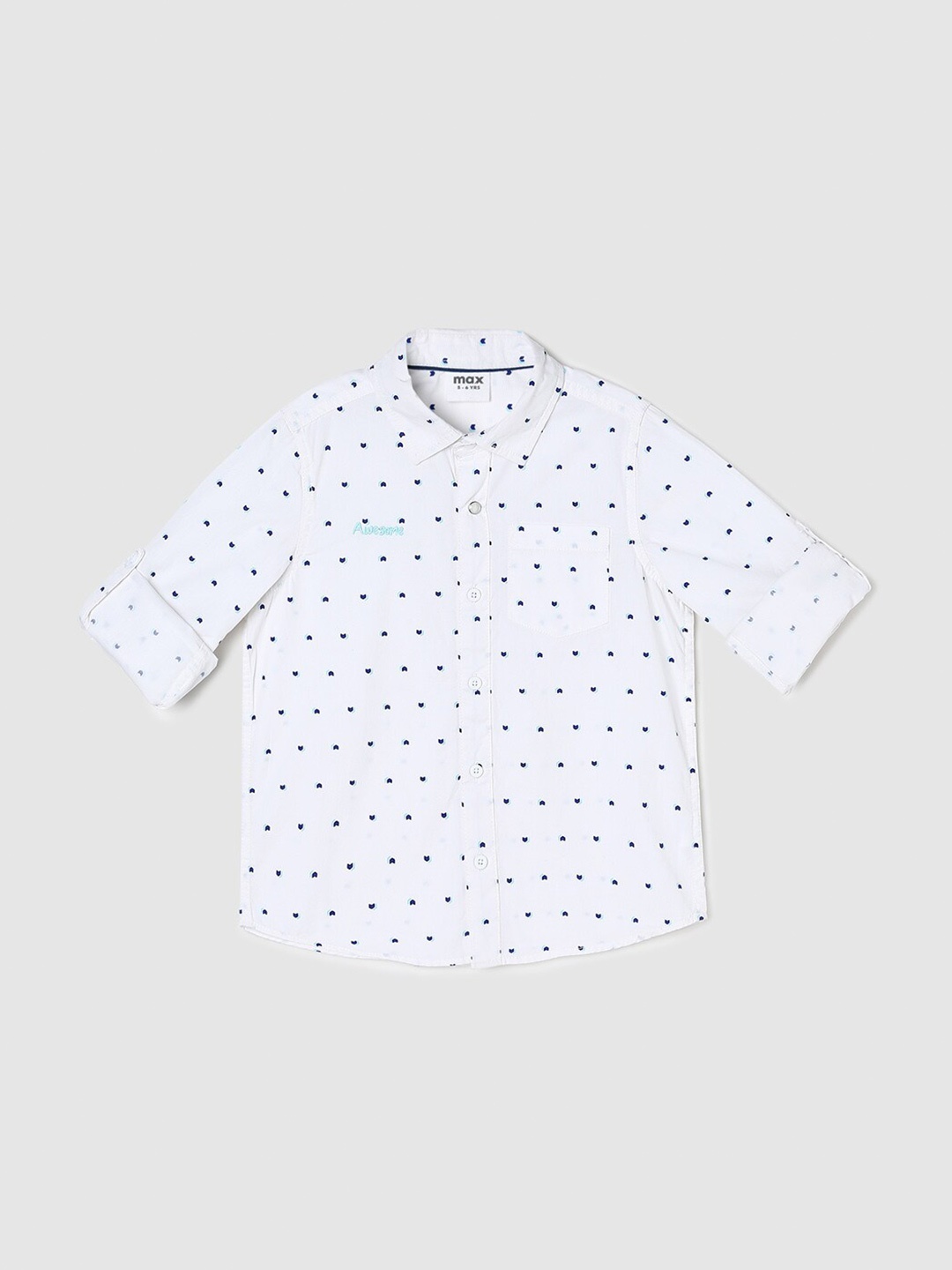 

max Boys Conversational Printed Spread Collar Cotton Casual Shirt, White
