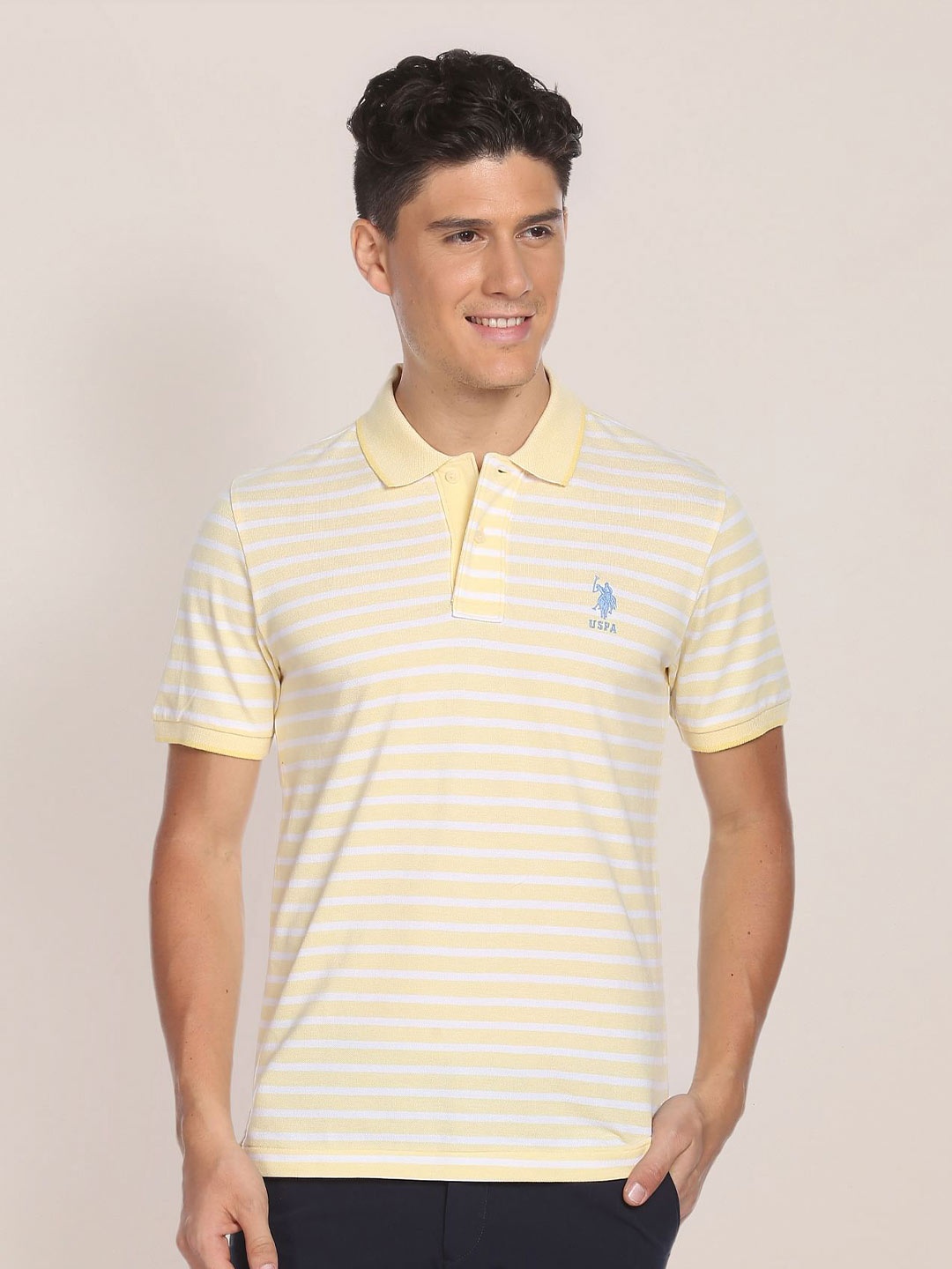 

U.S. Polo Assn. Striped Polo Collar Pure Cotton Slim Fit T-shirt, Yellow