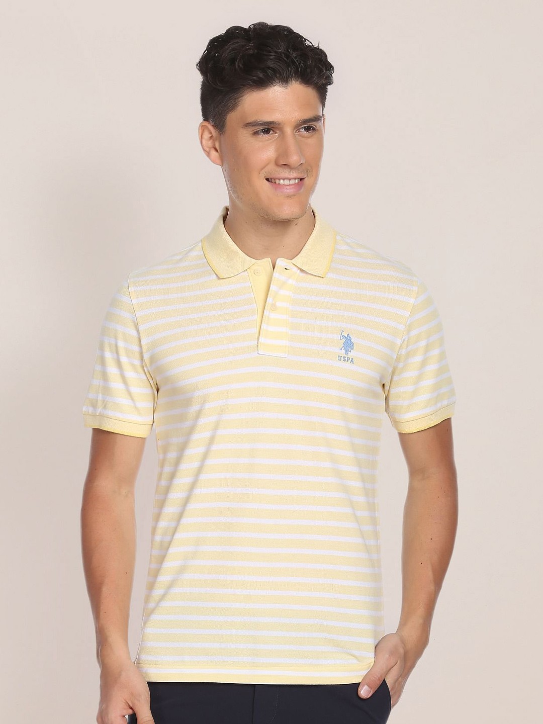 

U.S. Polo Assn. Striped Pure Cotton Slim Fit T-shirt, Yellow