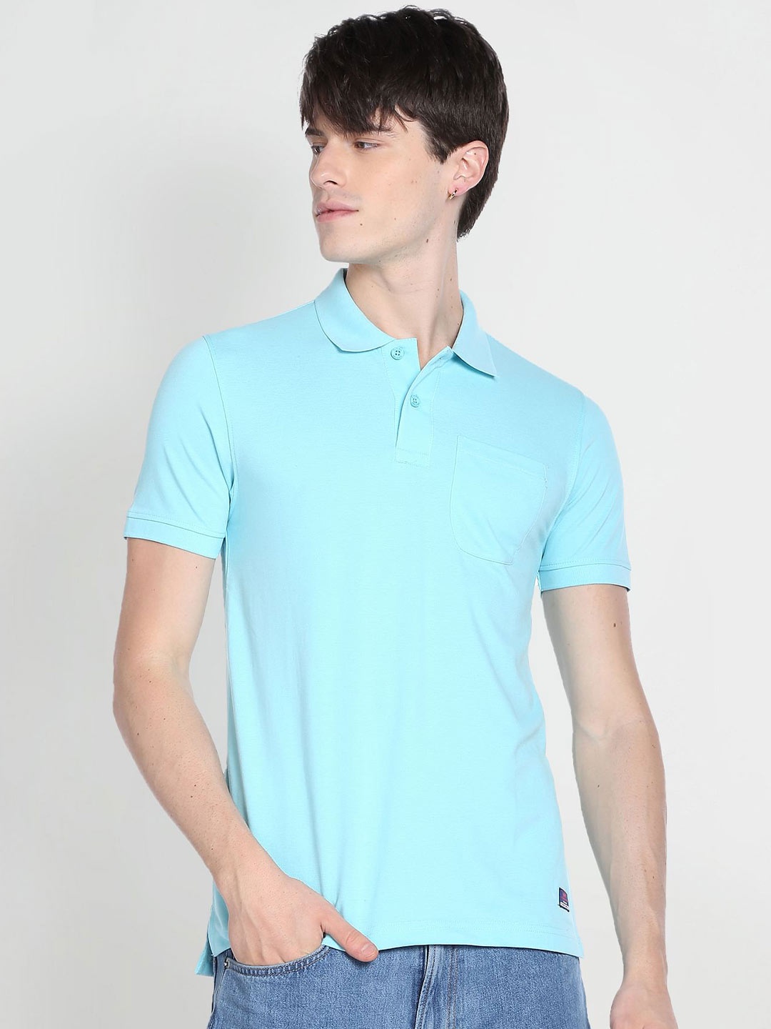 

Flying Machine Polo Collar Cotton T-shirt, Blue