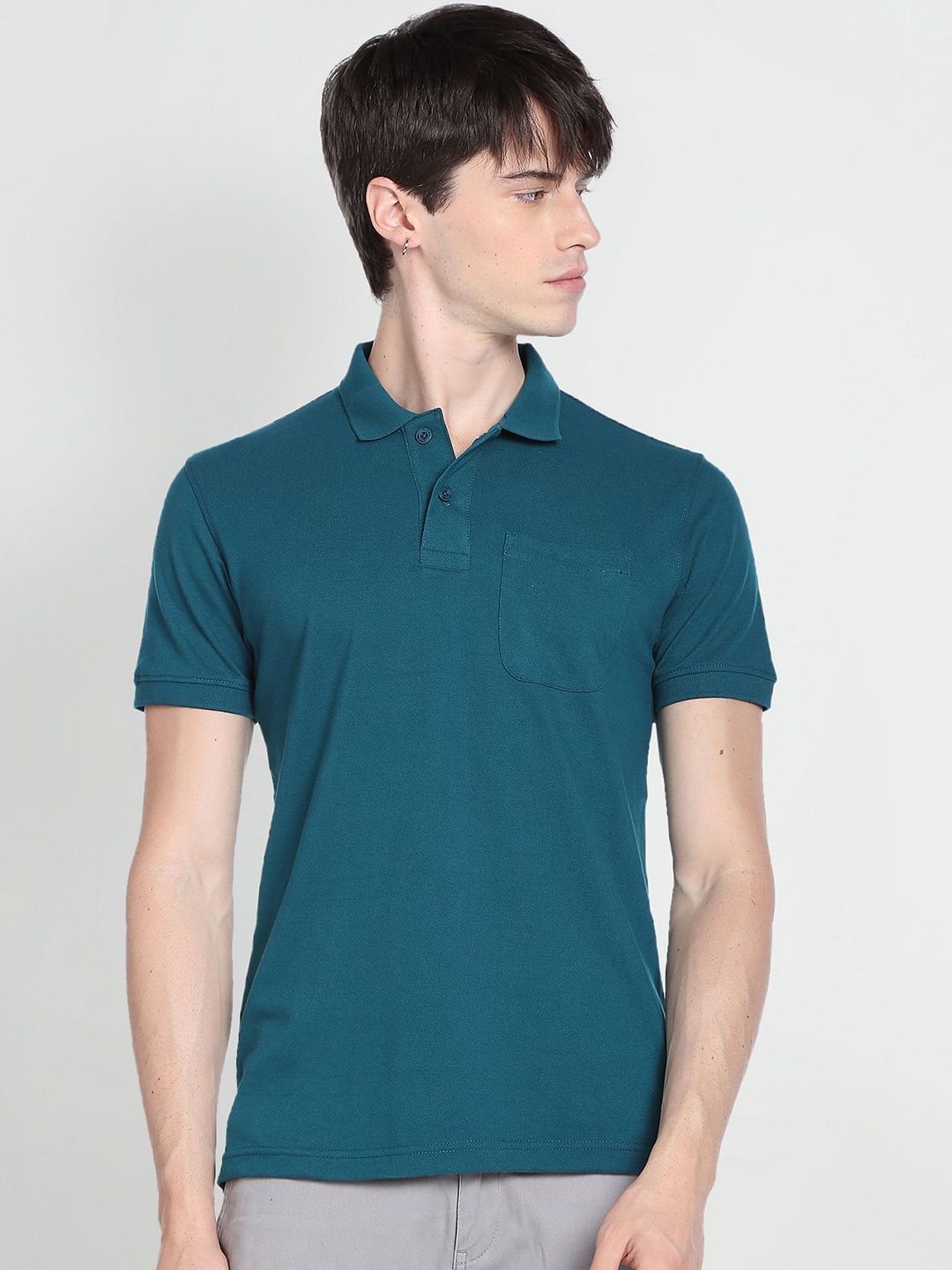 

Flying Machine Polo Collar Cotton T-shirt, Teal