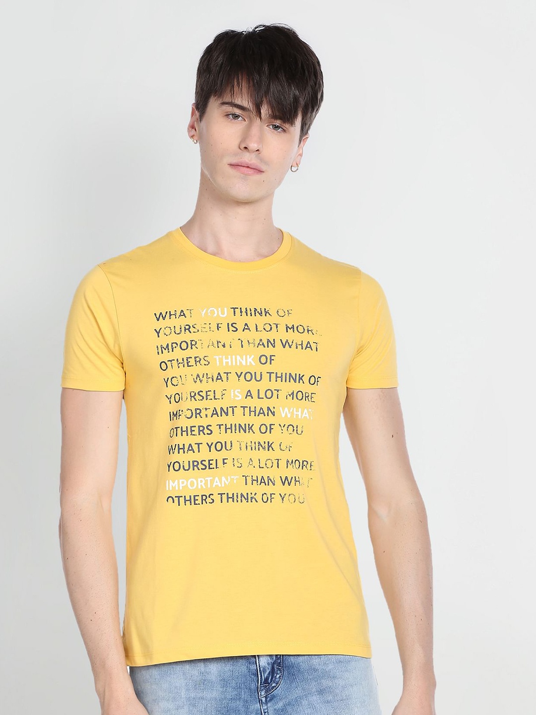 

Flying Machine Typography Printed T-shirt, Yellow