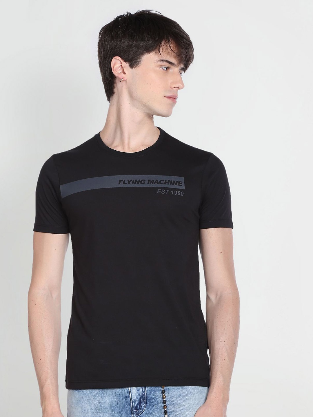 

Flying Machine Brand Logo Printed Cotton T-shirt, Black