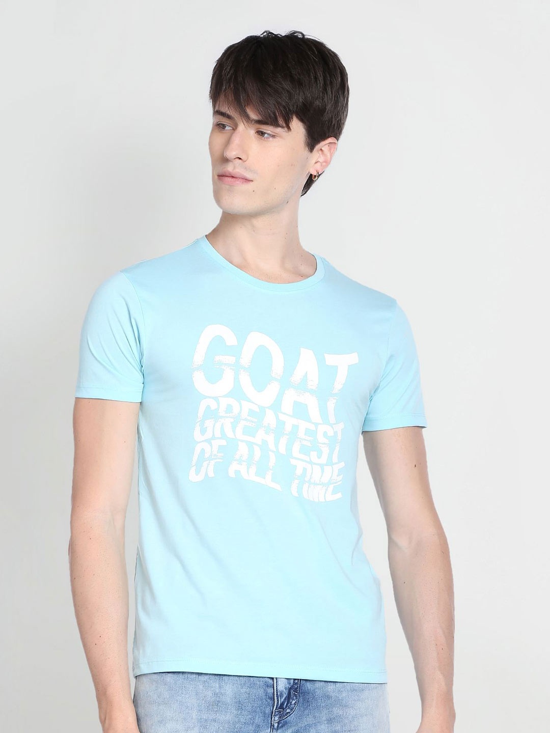 

Flying Machine Typography Printed Cotton T-shirt, Blue