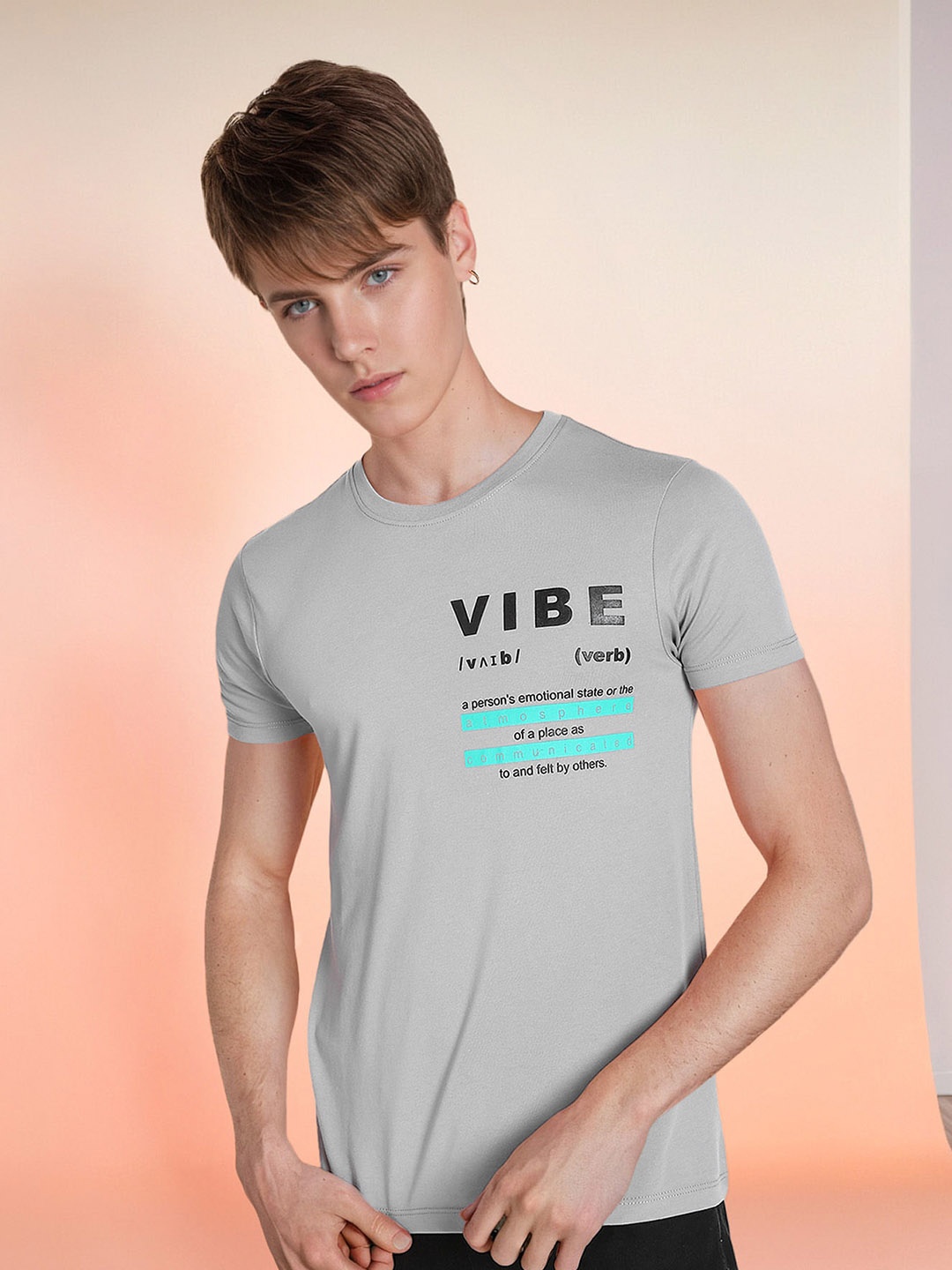 Flying Machine Typography Printed Round Neck Cotton T-shirt, Grey