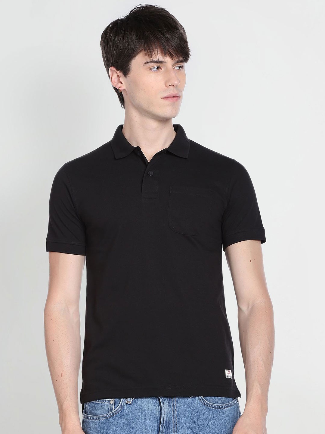 

Flying Machine Polo Collar Cotton T-shirt, Black