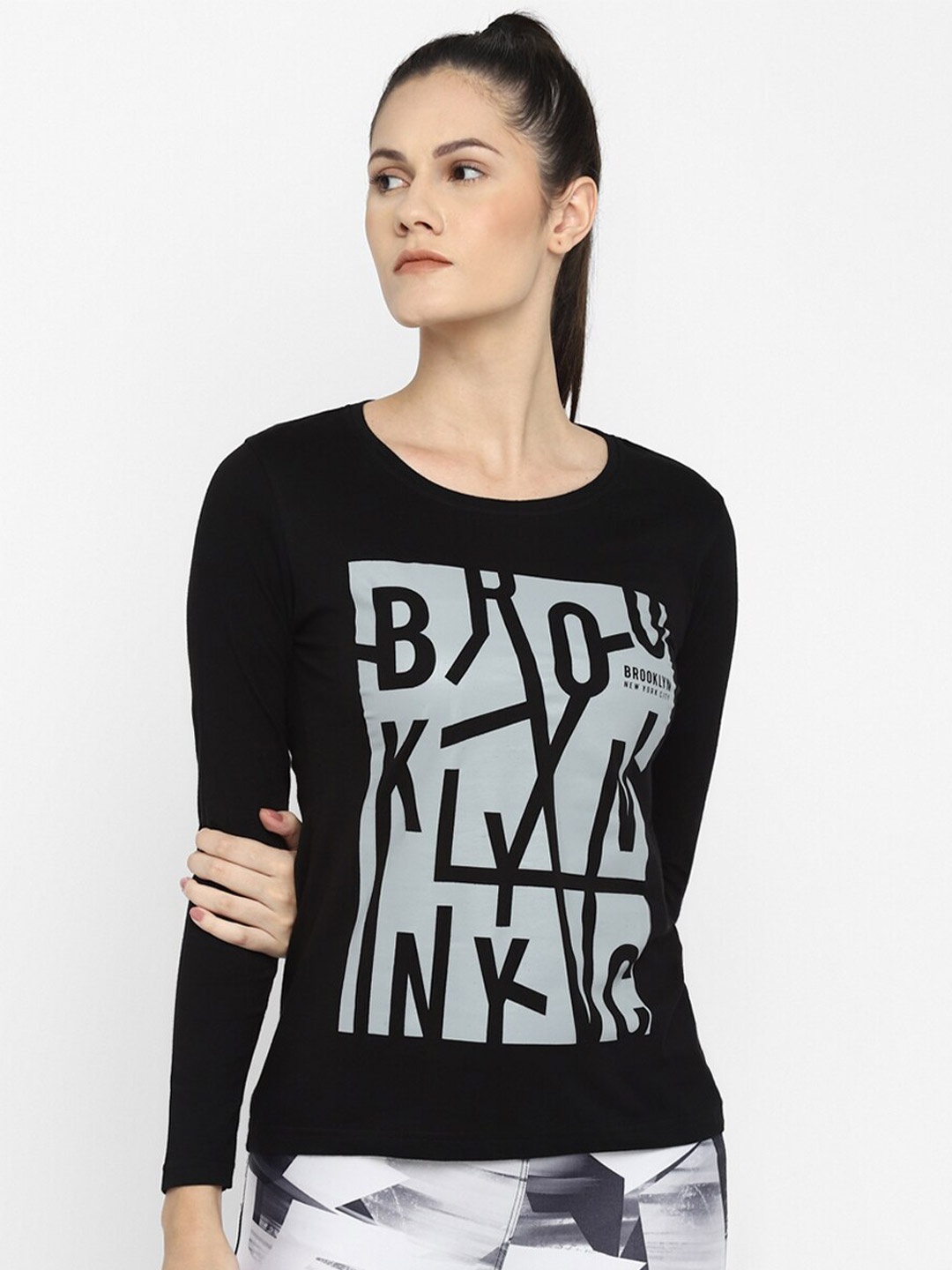 

appulse Typography Printed Long Sleeves Cotton T-Shirt, Black