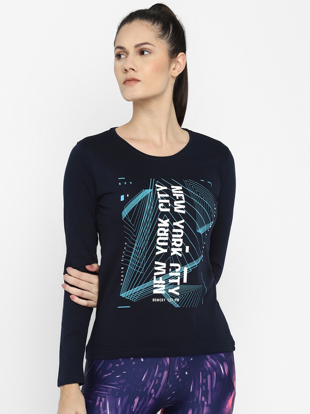 

appulse Typography Printed Long Sleeves Cotton Sports T-Shirt, Navy blue