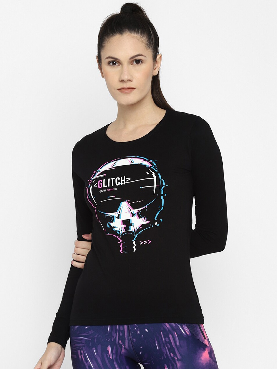 

appulse Graphic Printed Long Sleeves Cotton Sports T-Shirt, Black