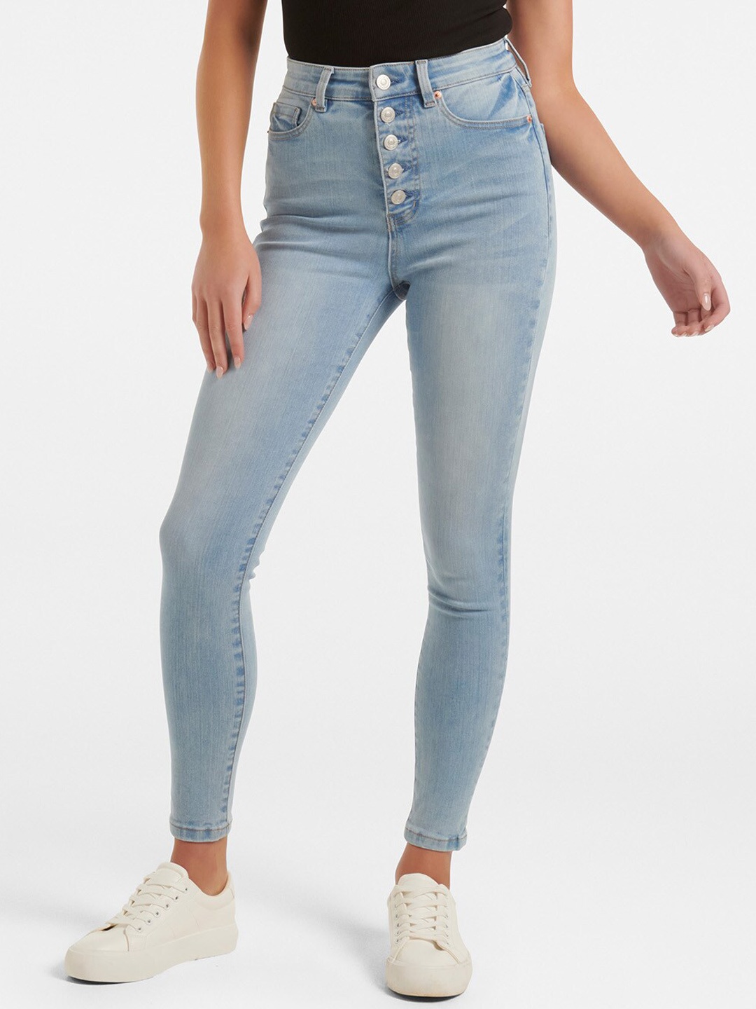 

Forever New Women Skinny Fit High-Rise Stretchable Jeans, Blue