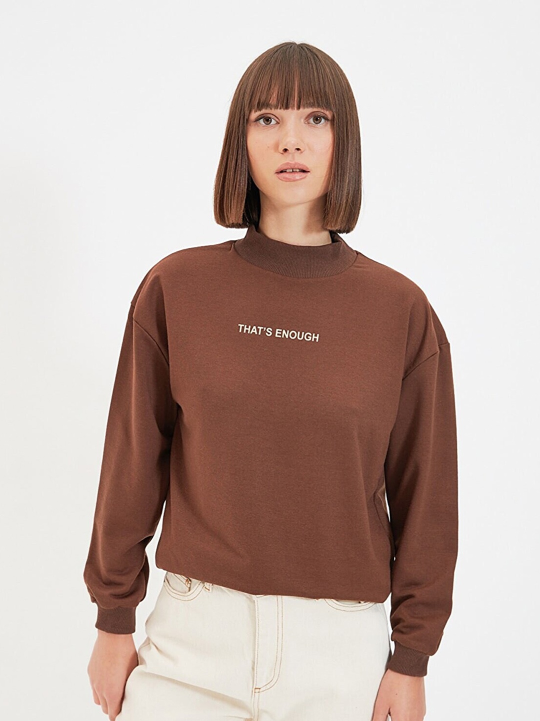

Trendyol Long Sleeves Round Neck Pullover Sweatshirt, Brown