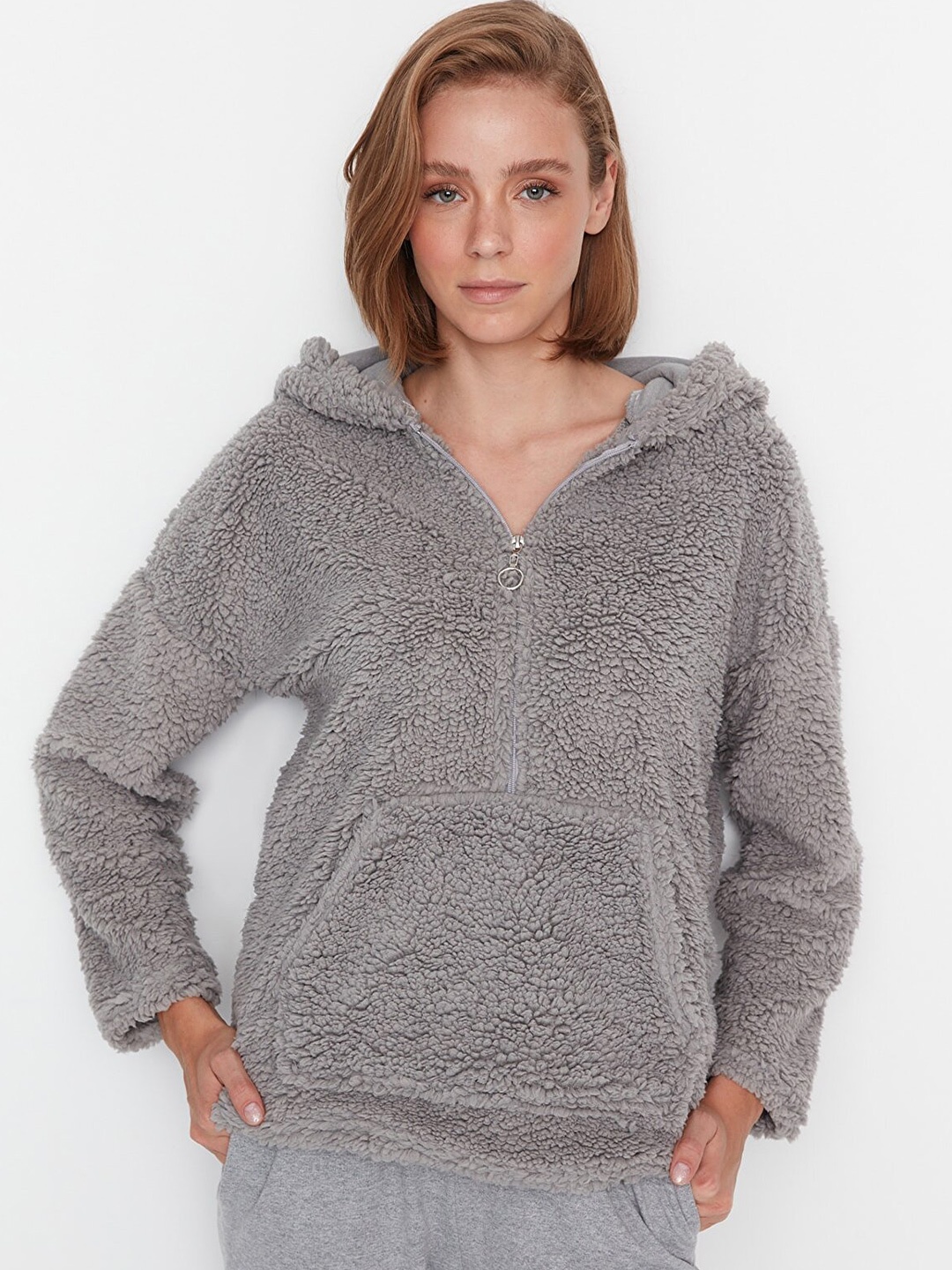 

Trendyol Hooded Long Sleeves Terry Sweatshirt, Grey