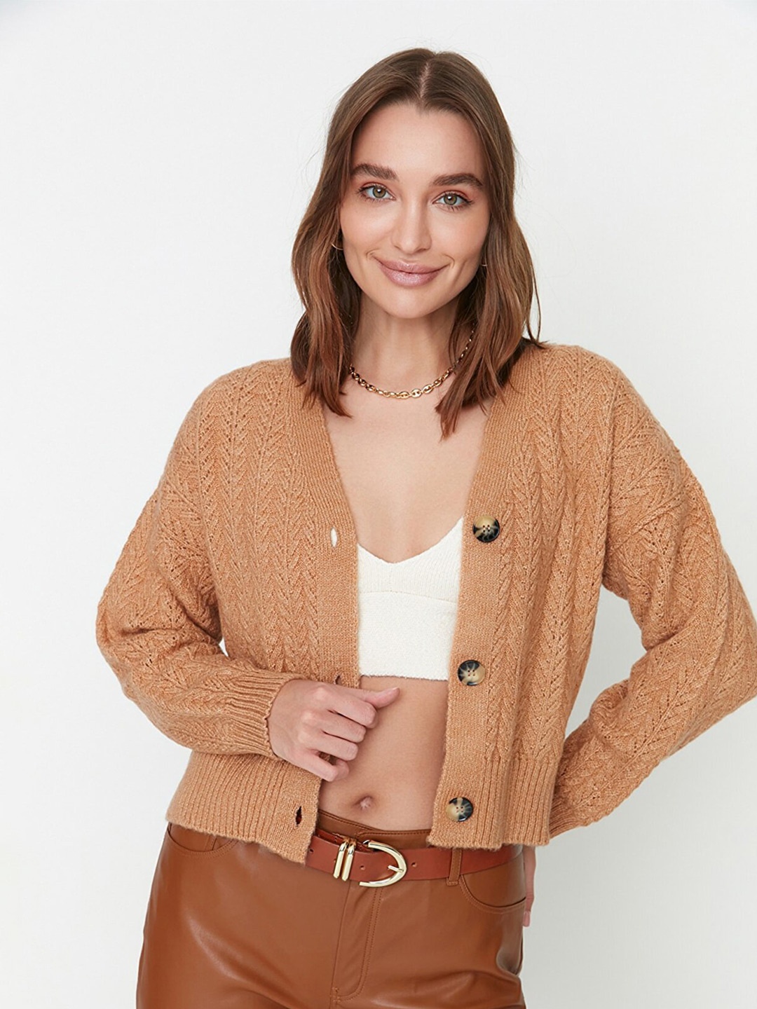 

Trendyol Self Design V-Neck Long Sleeves Sweater, Na