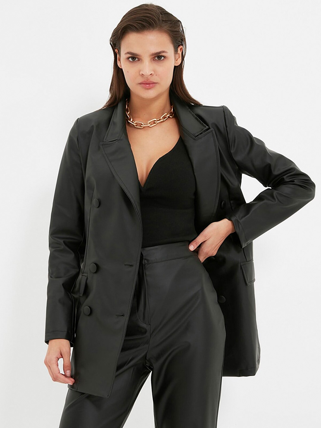 

Trendyol Notched Lapel Collar Blazer, Charcoal