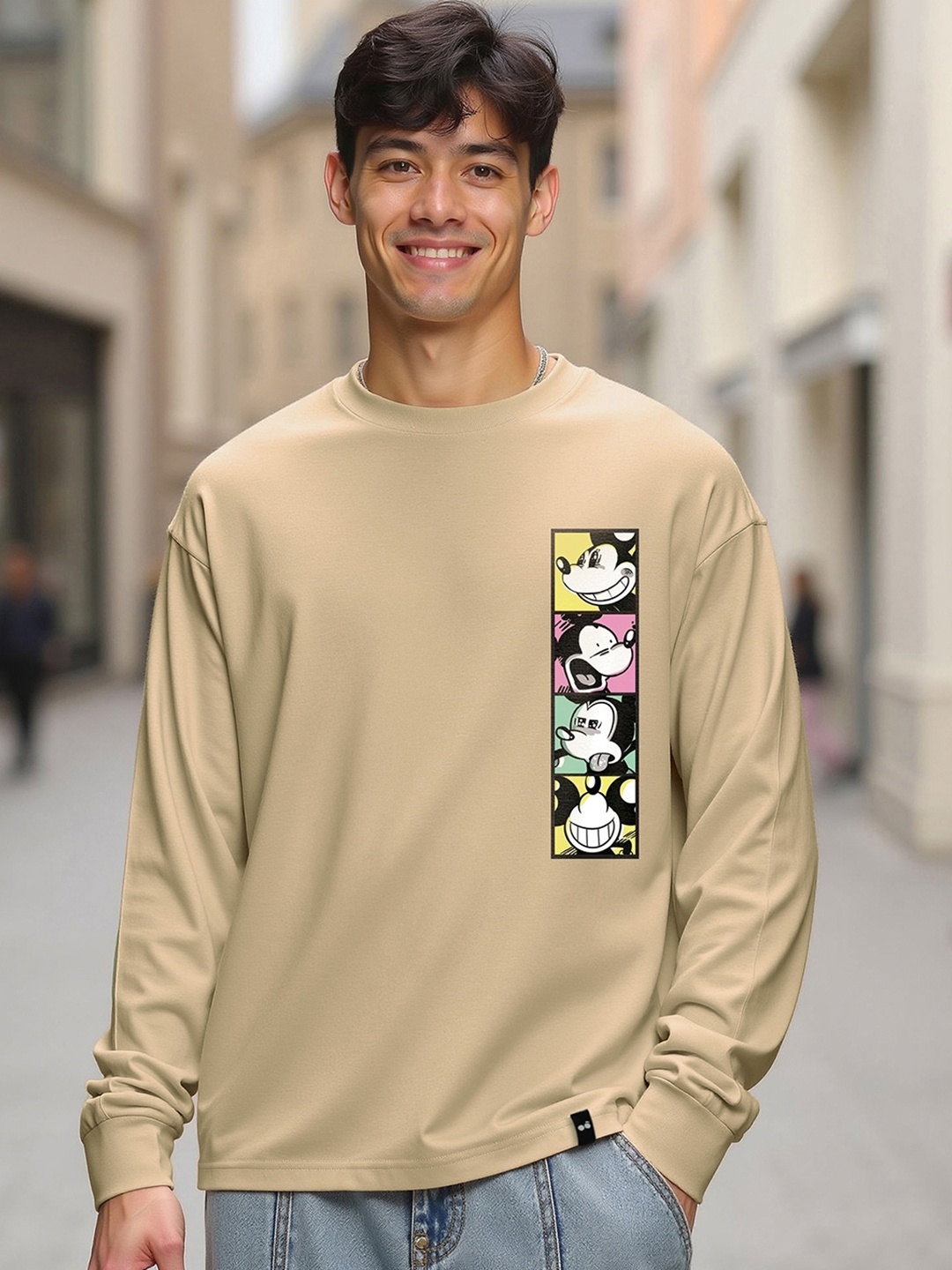 Bewakoof x OFFICIAL DISNEY MERCHANDISE Printed Oversized T-shirt, Brown
