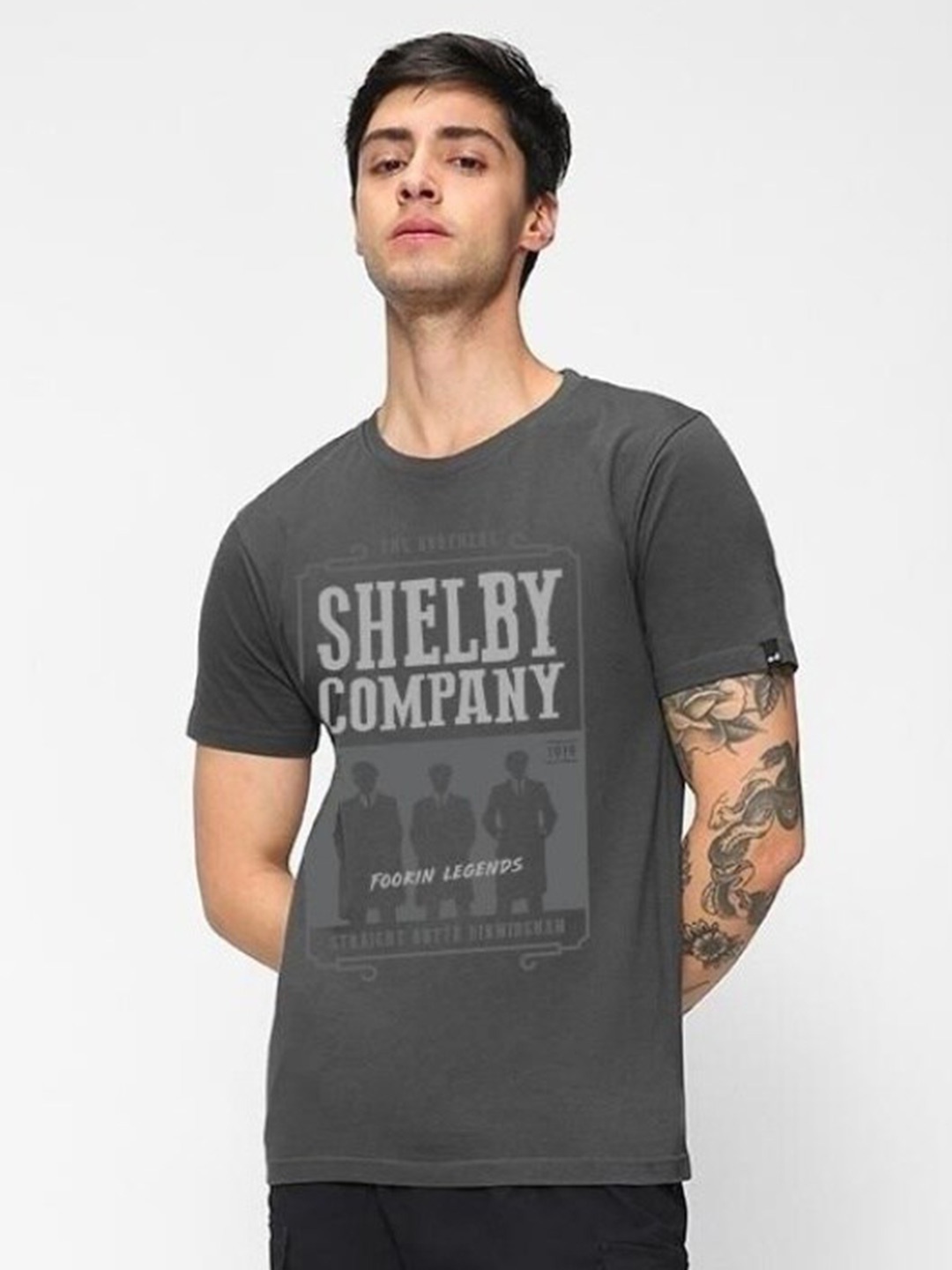 

Bewakoof Typography Printed Round Neck Breathable Cotton T-shirt, Grey