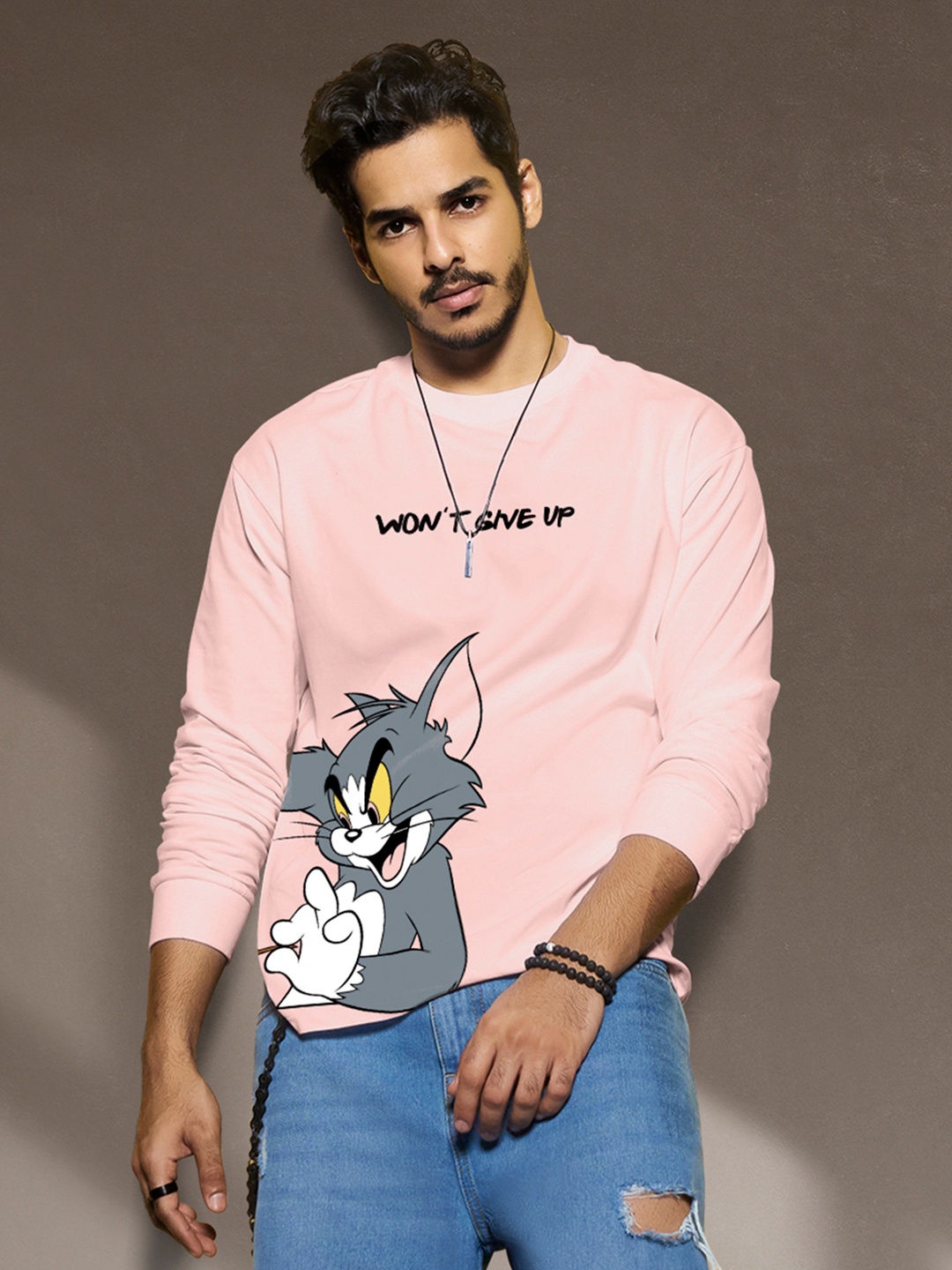 

Bewakoof Tom Chase Graphic Printed Oversized T-shirt, Pink